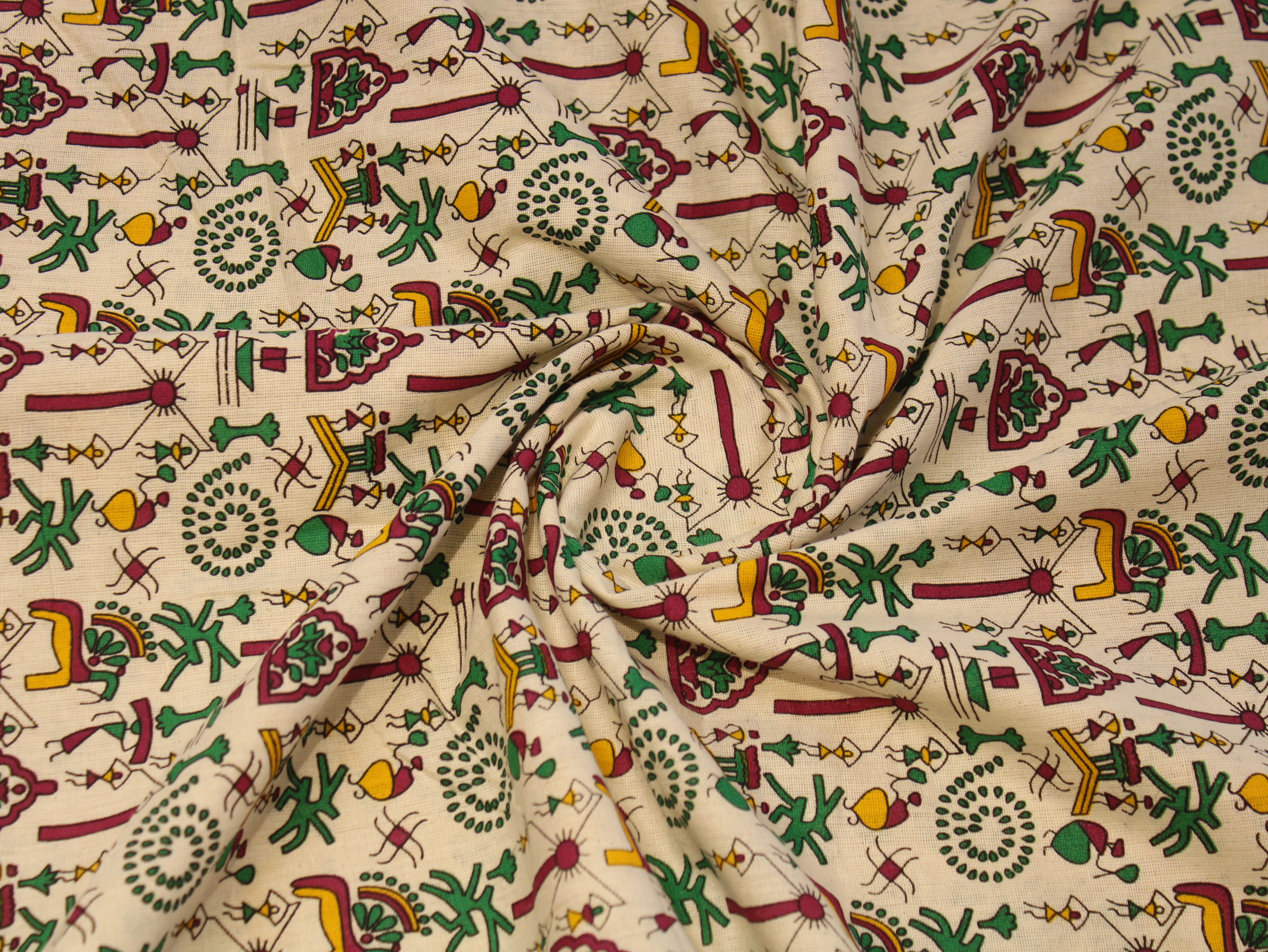 Flex Cotton Warli Screen Discharge Print Fabric - Pink