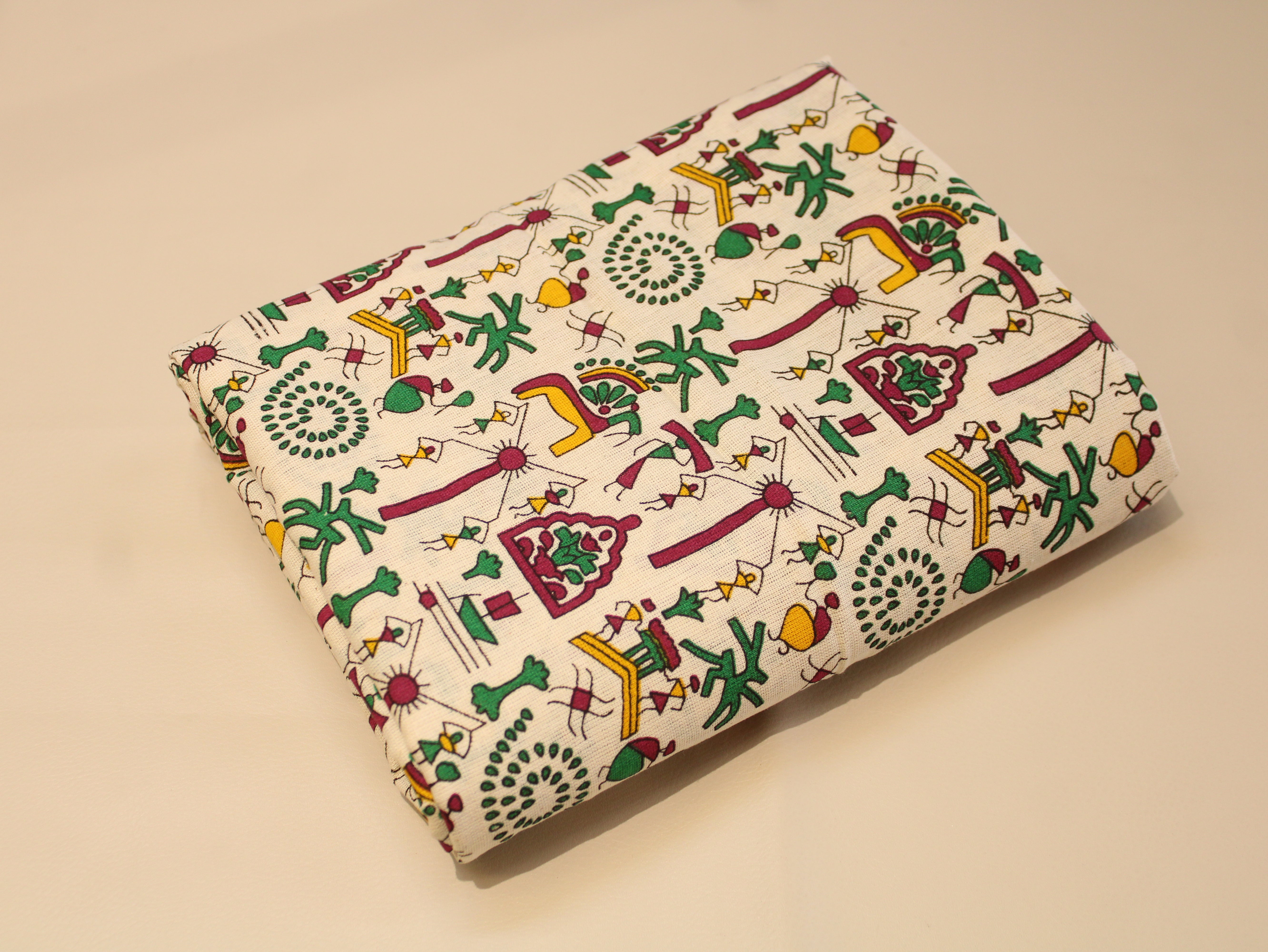 Flex Cotton Warli Screen Discharge Print Fabric - Pink