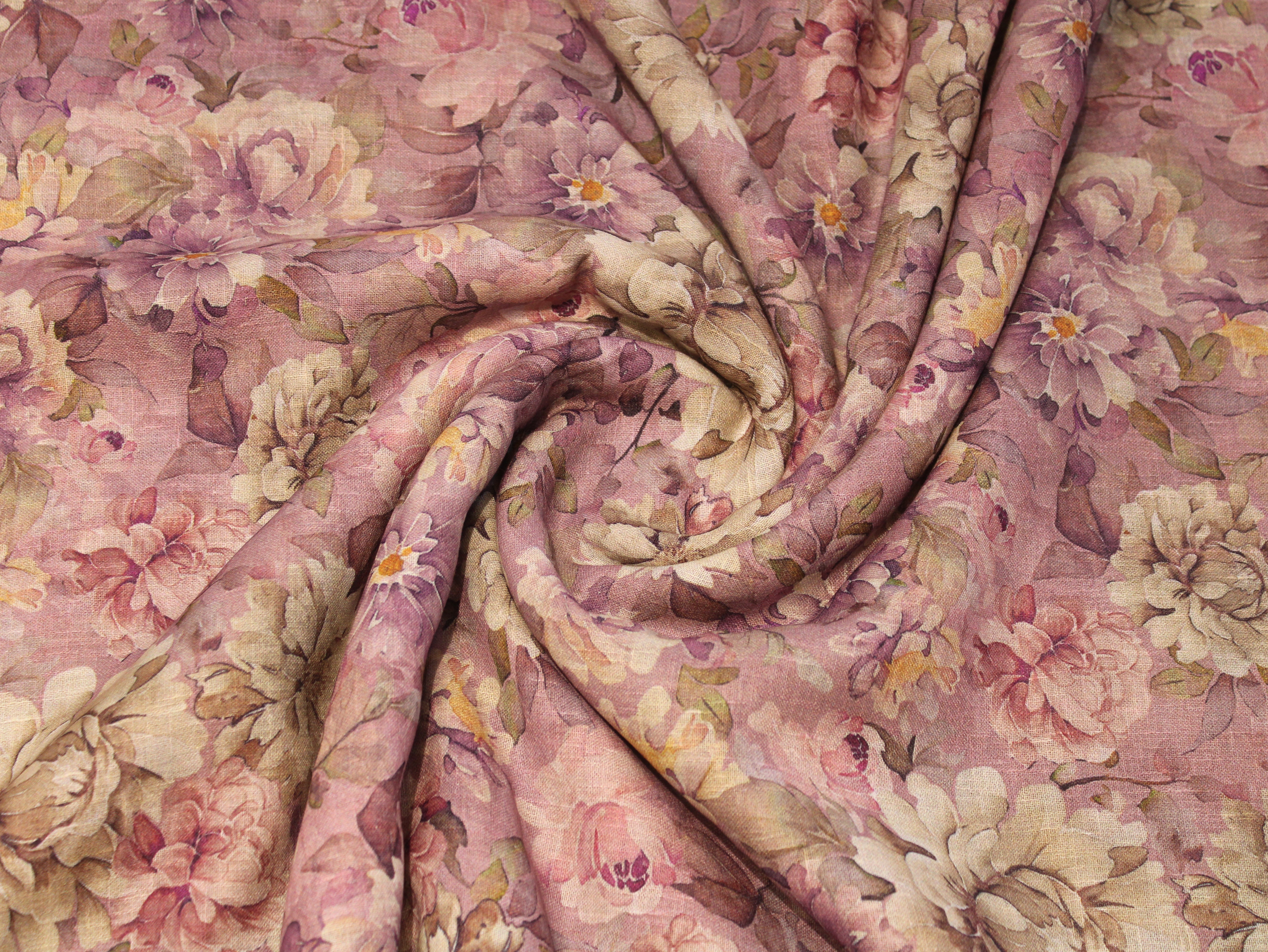 Linen-Textured Slub Cotton Digital Printed Fabric