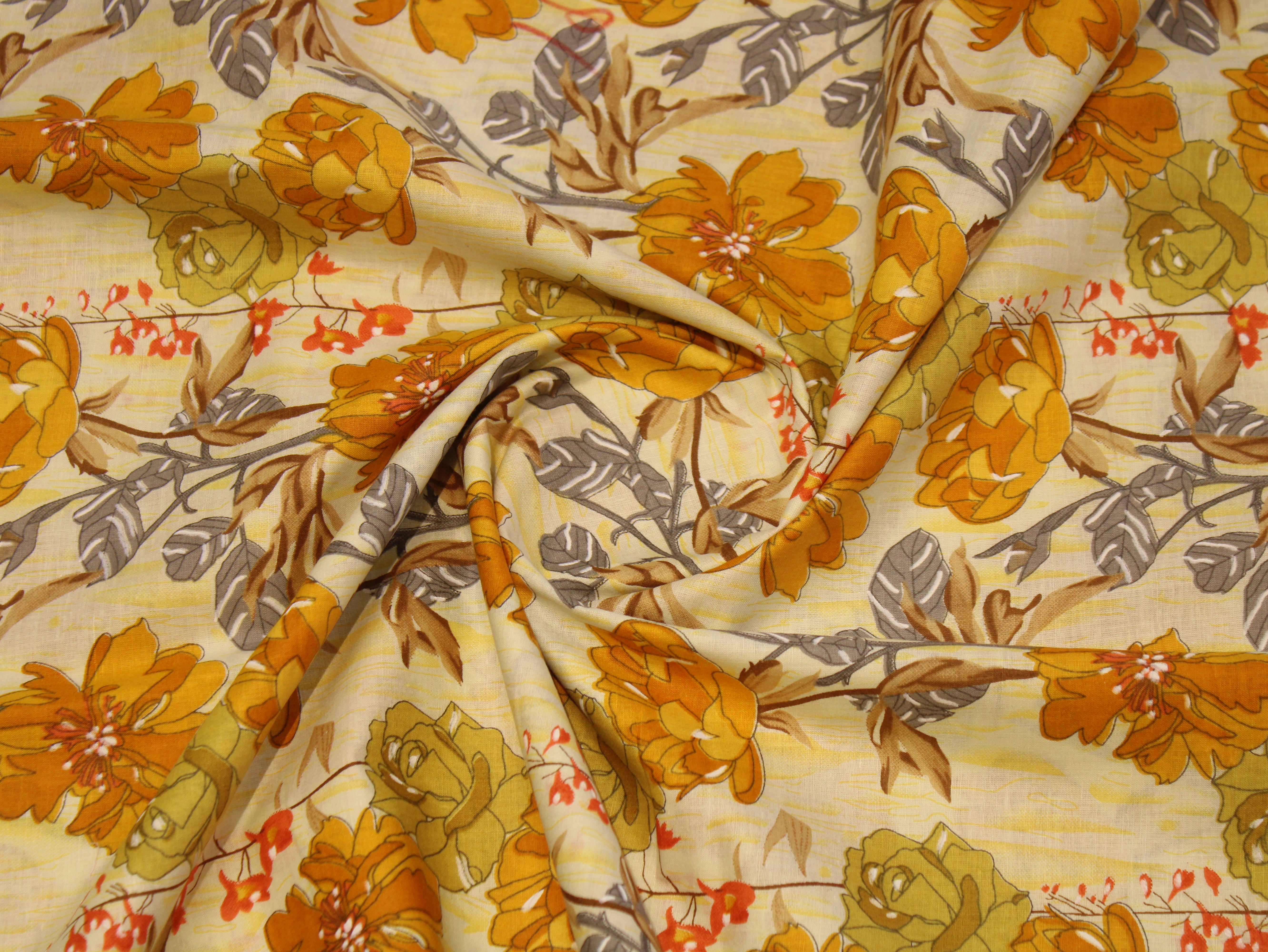 Pure Cotton Cambric Printed Fabric | 44 Inch | 60×60 Count | Yellow