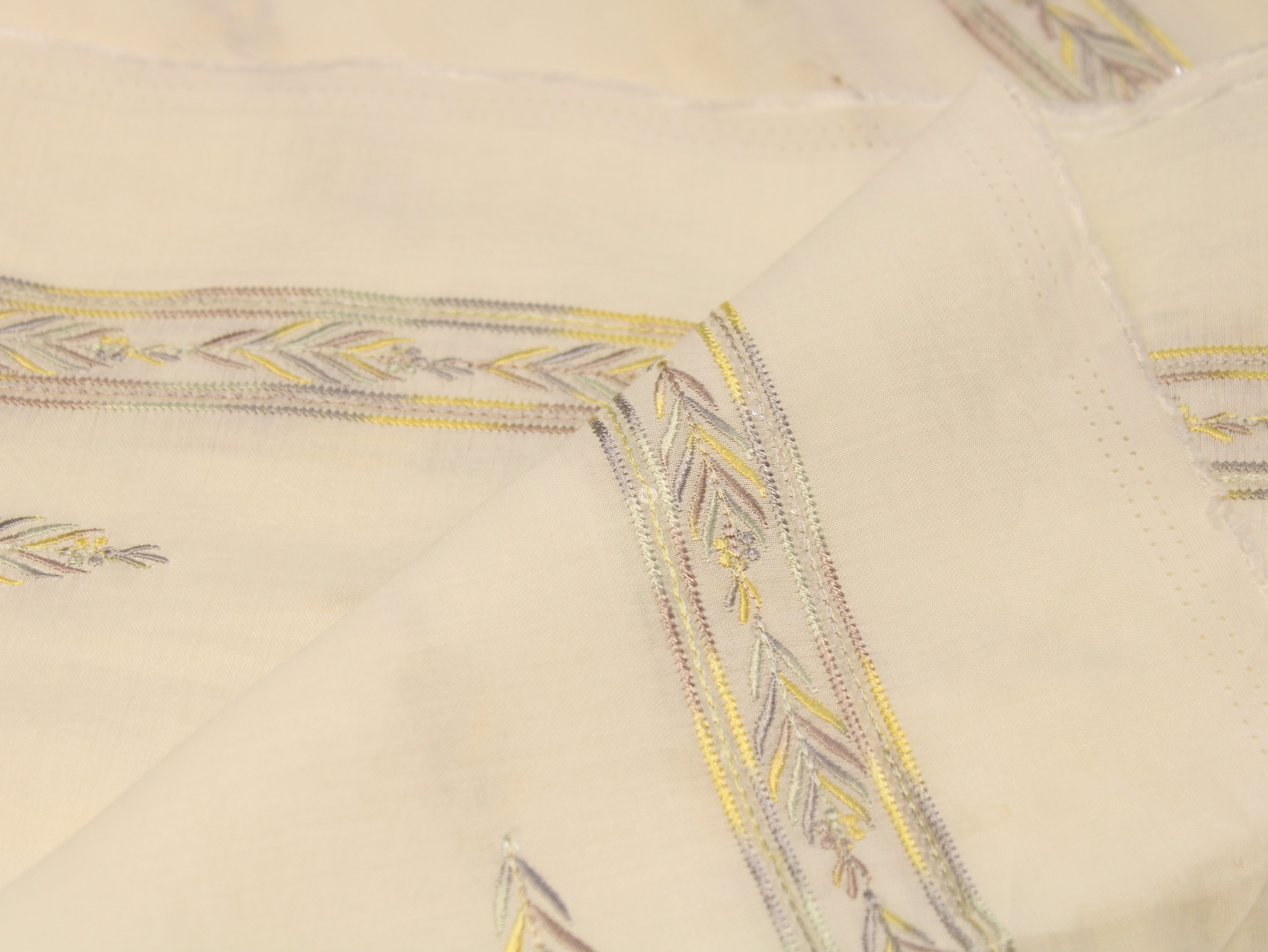 Pure Chanderi Silk Fabric for Kurta — Yellow Embroidery