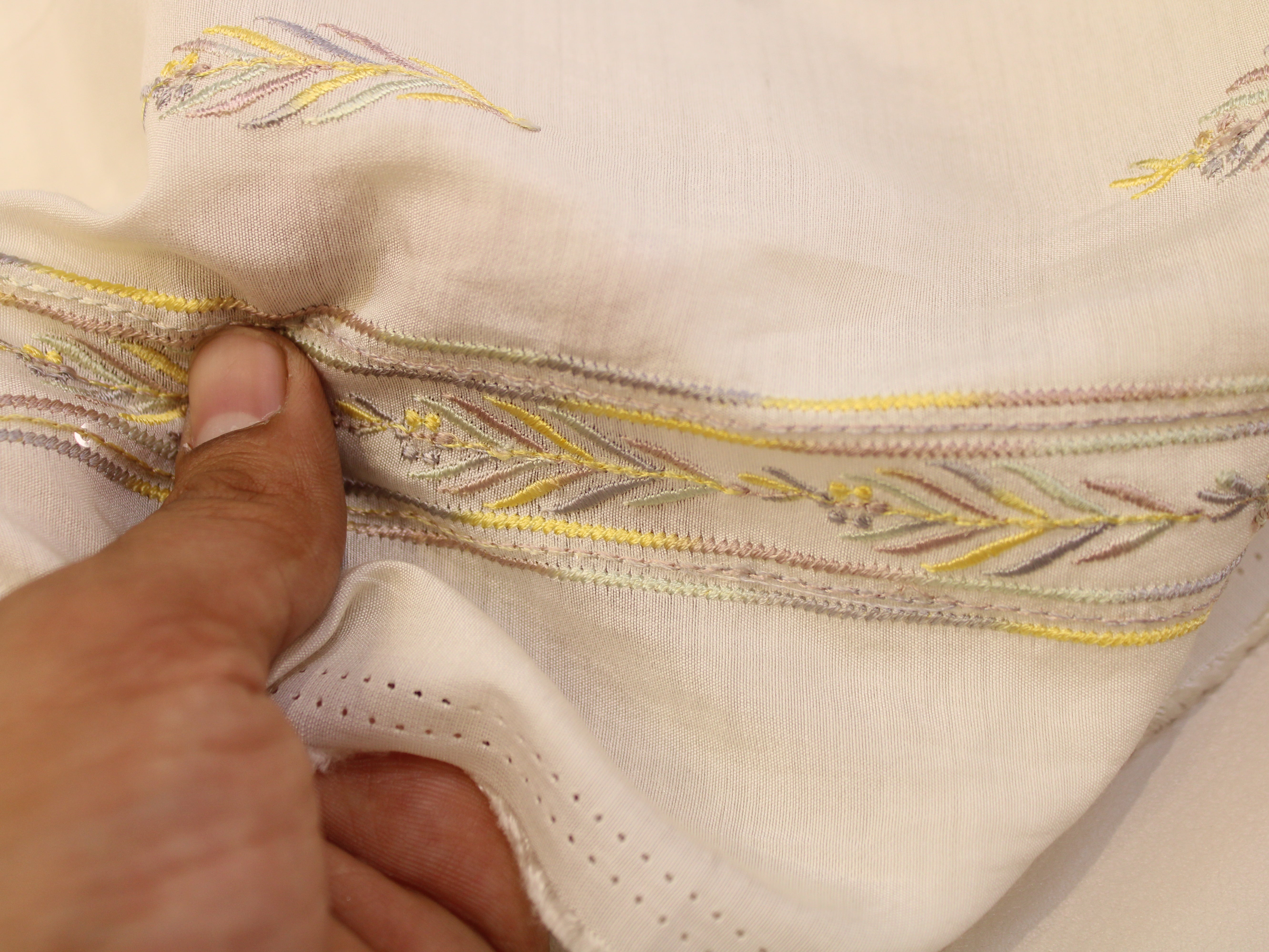 Pure Chanderi Silk Fabric for Kurta — Yellow Embroidery