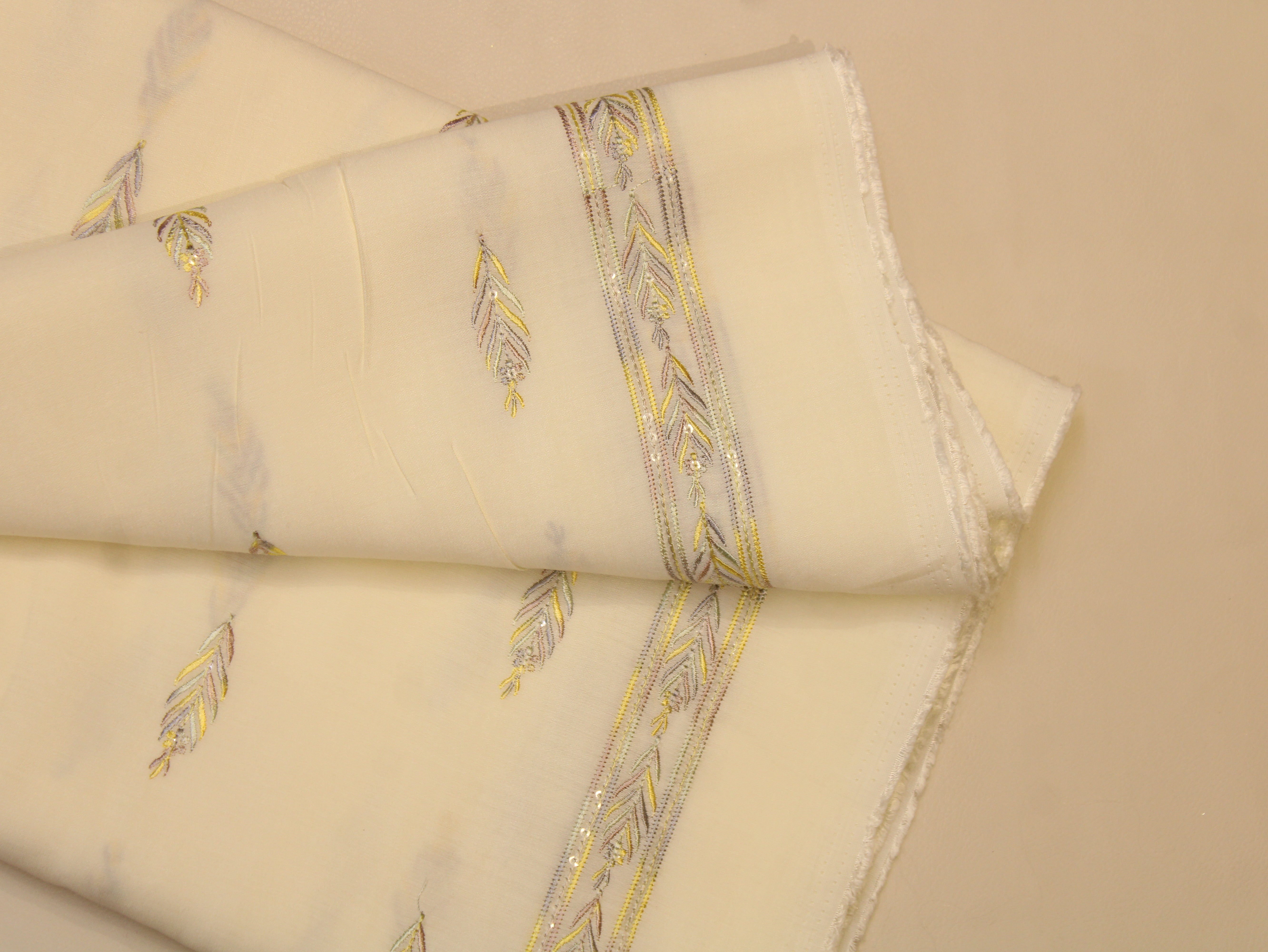 Pure Chanderi Silk Fabric for Kurta — Yellow Embroidery