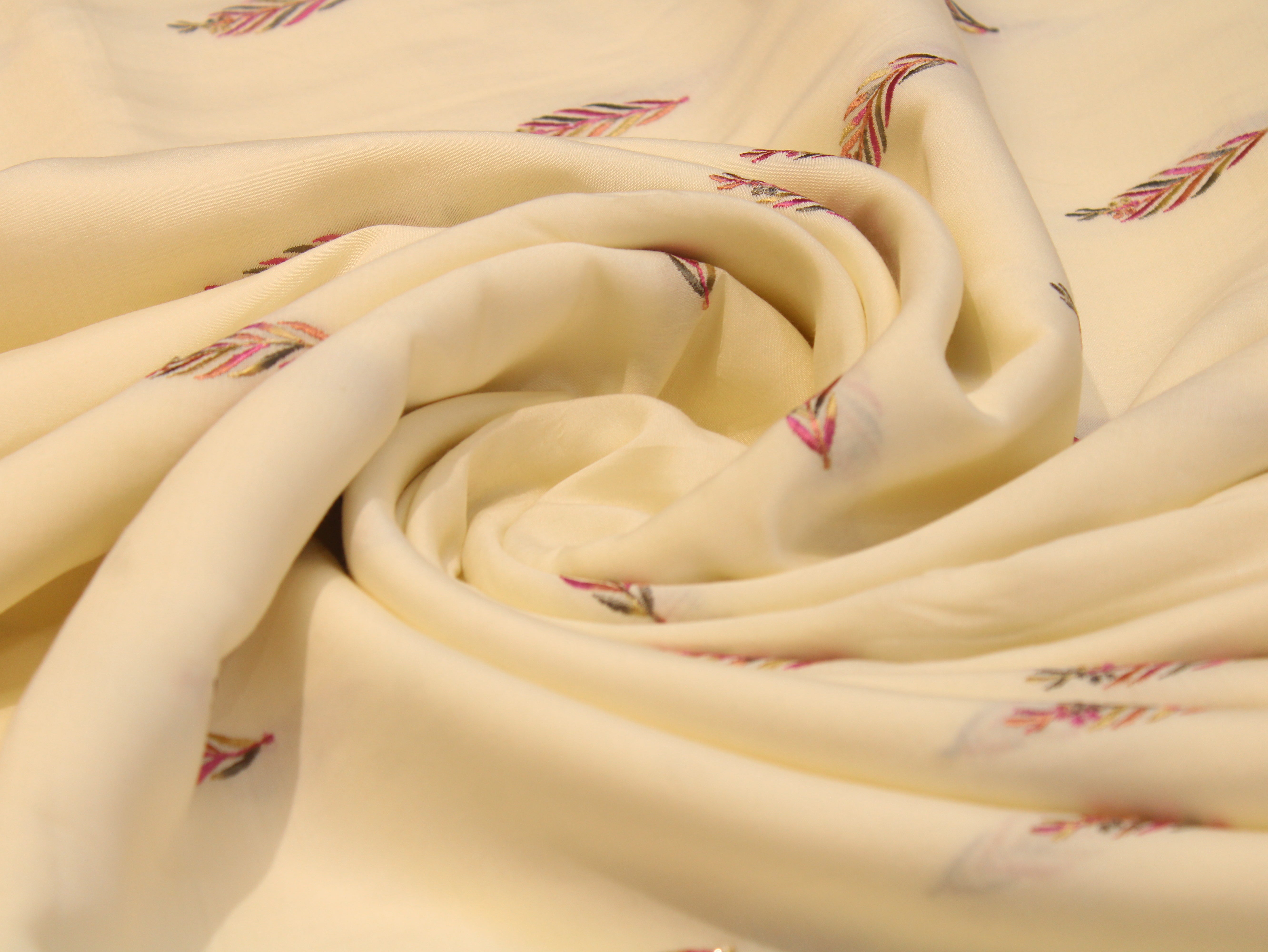 Pure Chanderi Silk Fabric for Kurta — Pink Embroidery