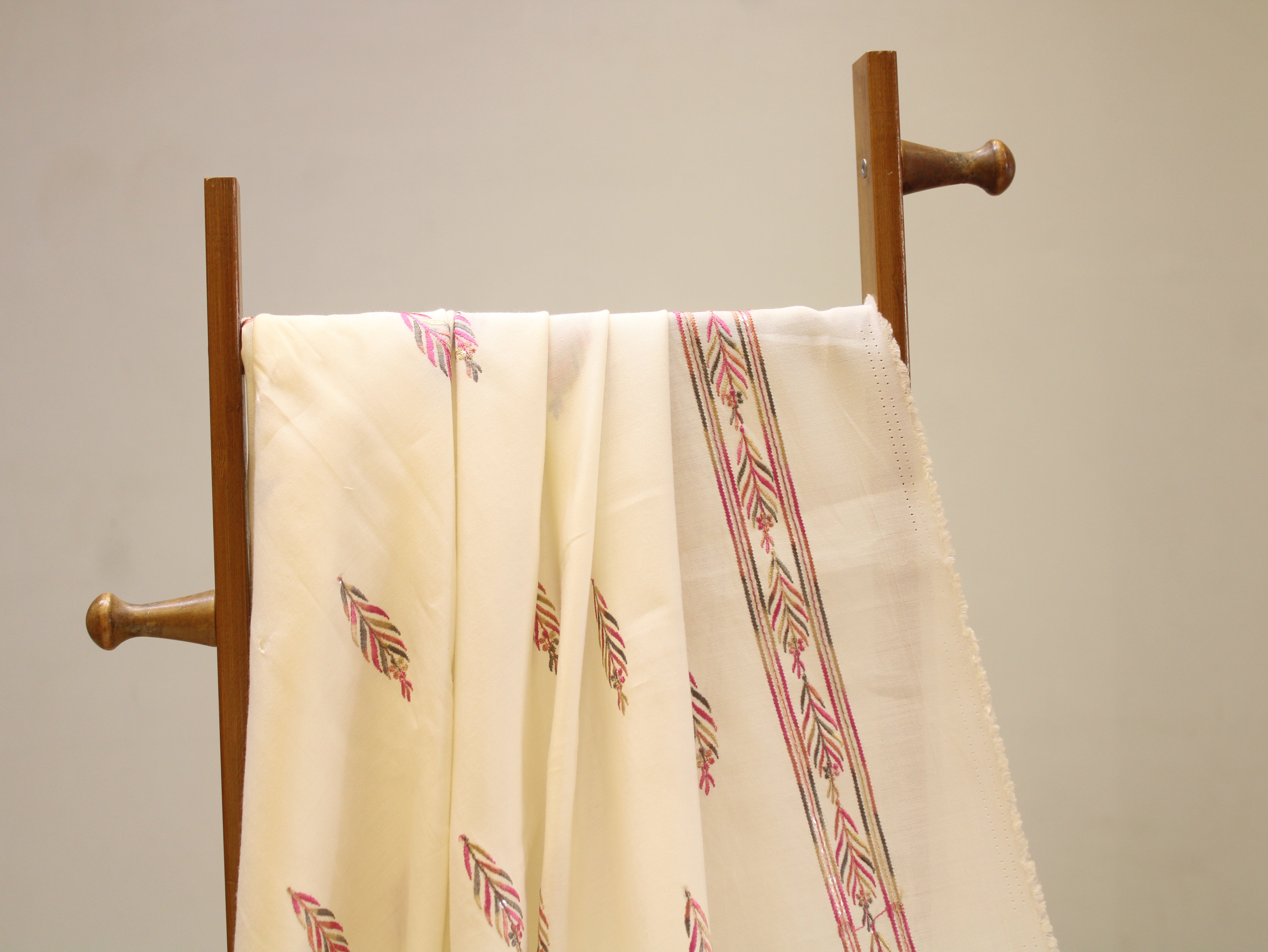 Pure Chanderi Silk Fabric for Kurta — Pink Embroidery