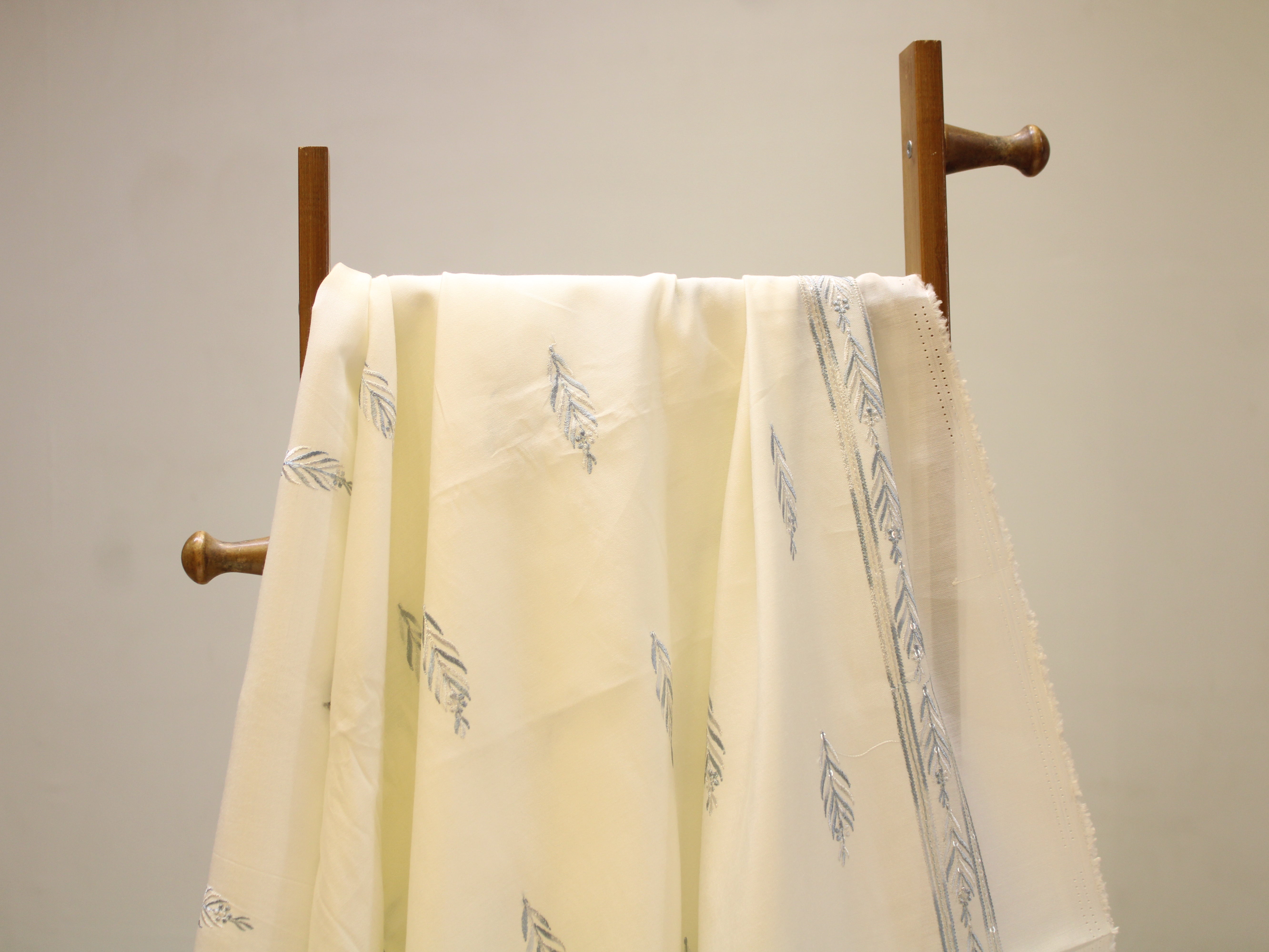 Pure Chanderi Silk Fabric for Kurta — Blue Embroidery