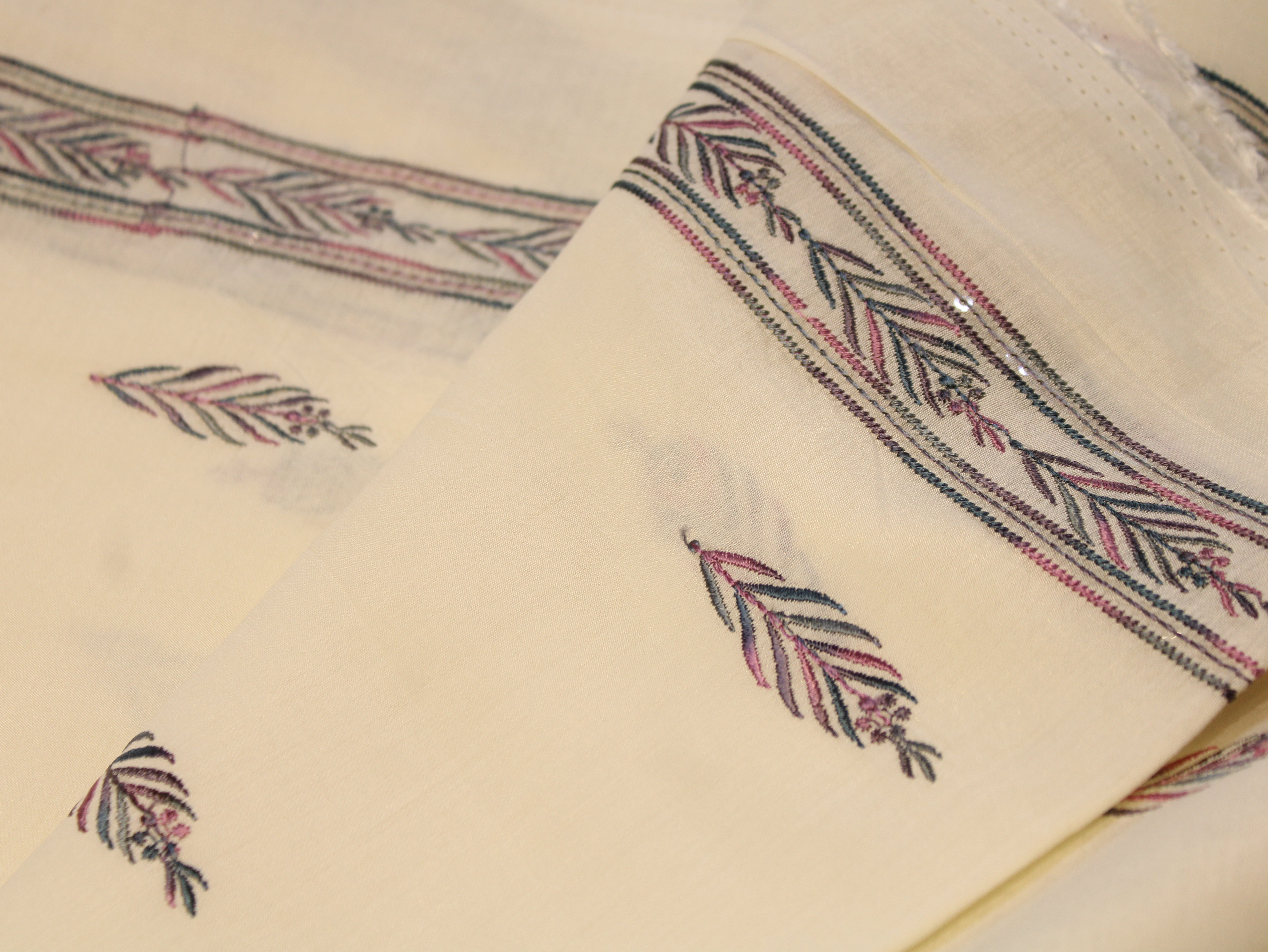 Pure Chanderi Silk Fabric for Kurta — Wine Embroidery