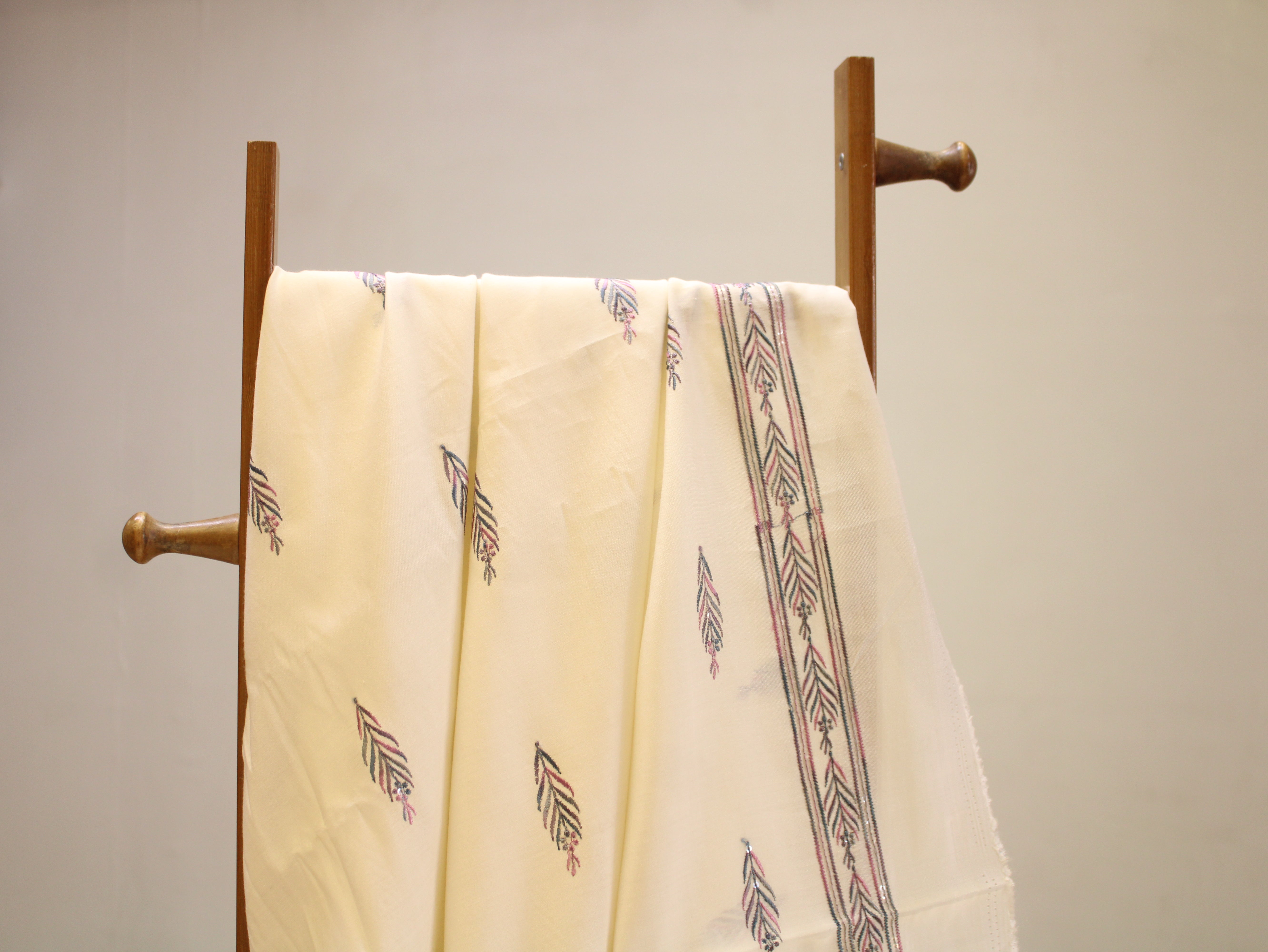 Pure Chanderi Silk Fabric for Kurta — Wine Embroidery