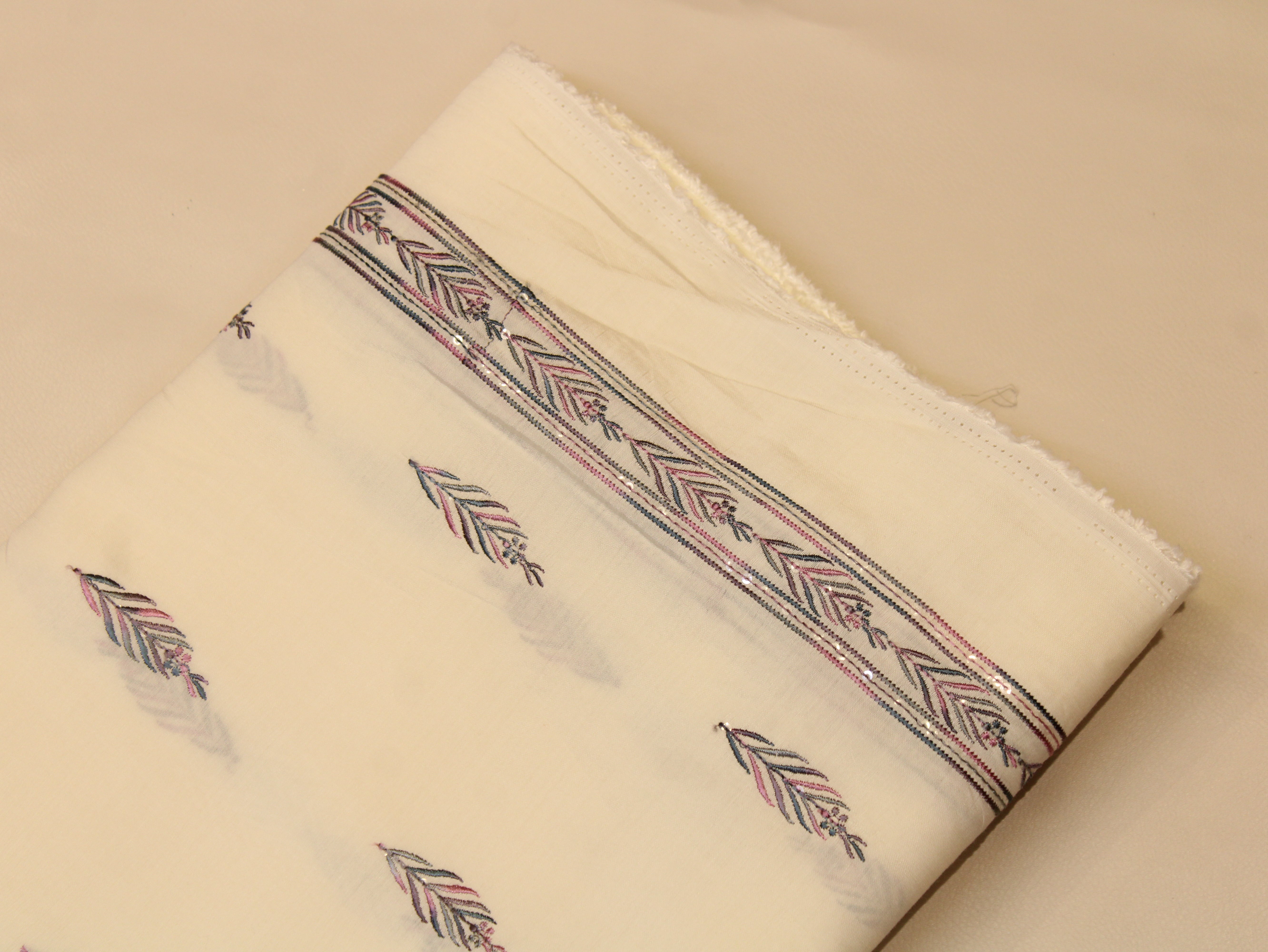 Pure Chanderi Silk Fabric for Kurta — Wine Embroidery
