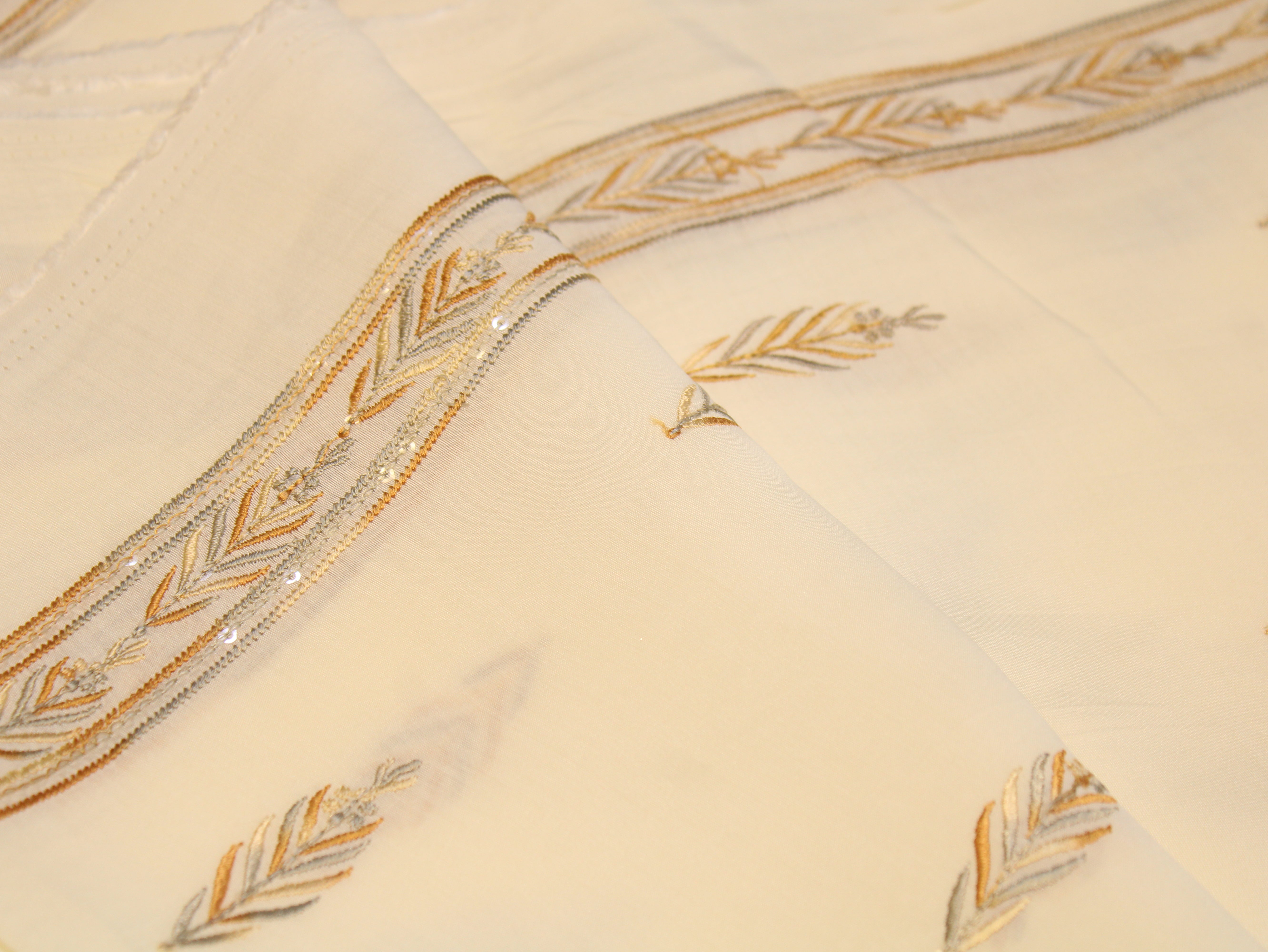 Pure Chanderi Silk Fabric for Kurta — Gold Embroidery