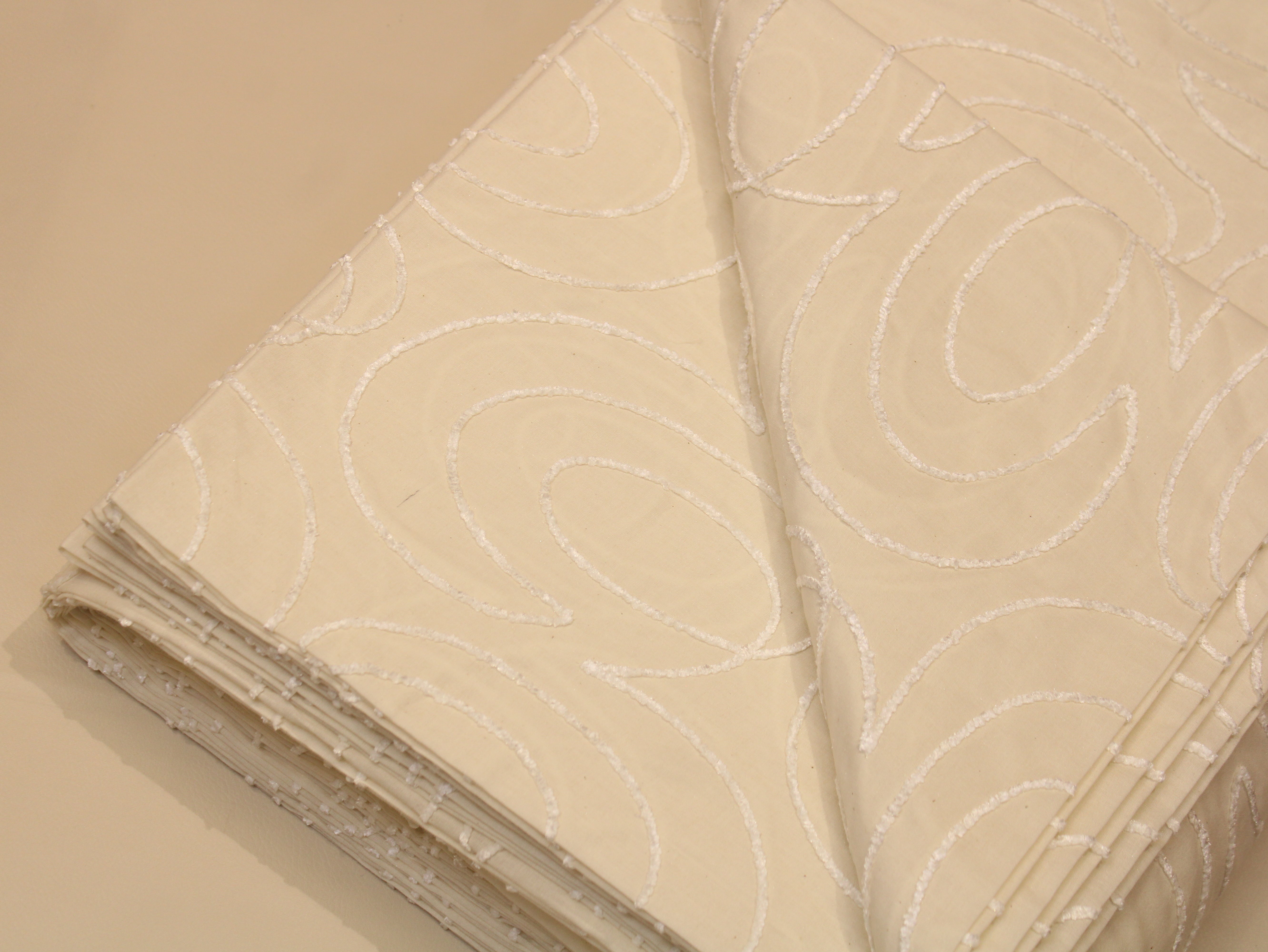 Cotton Fabric with Cord Embroidery — Beige
