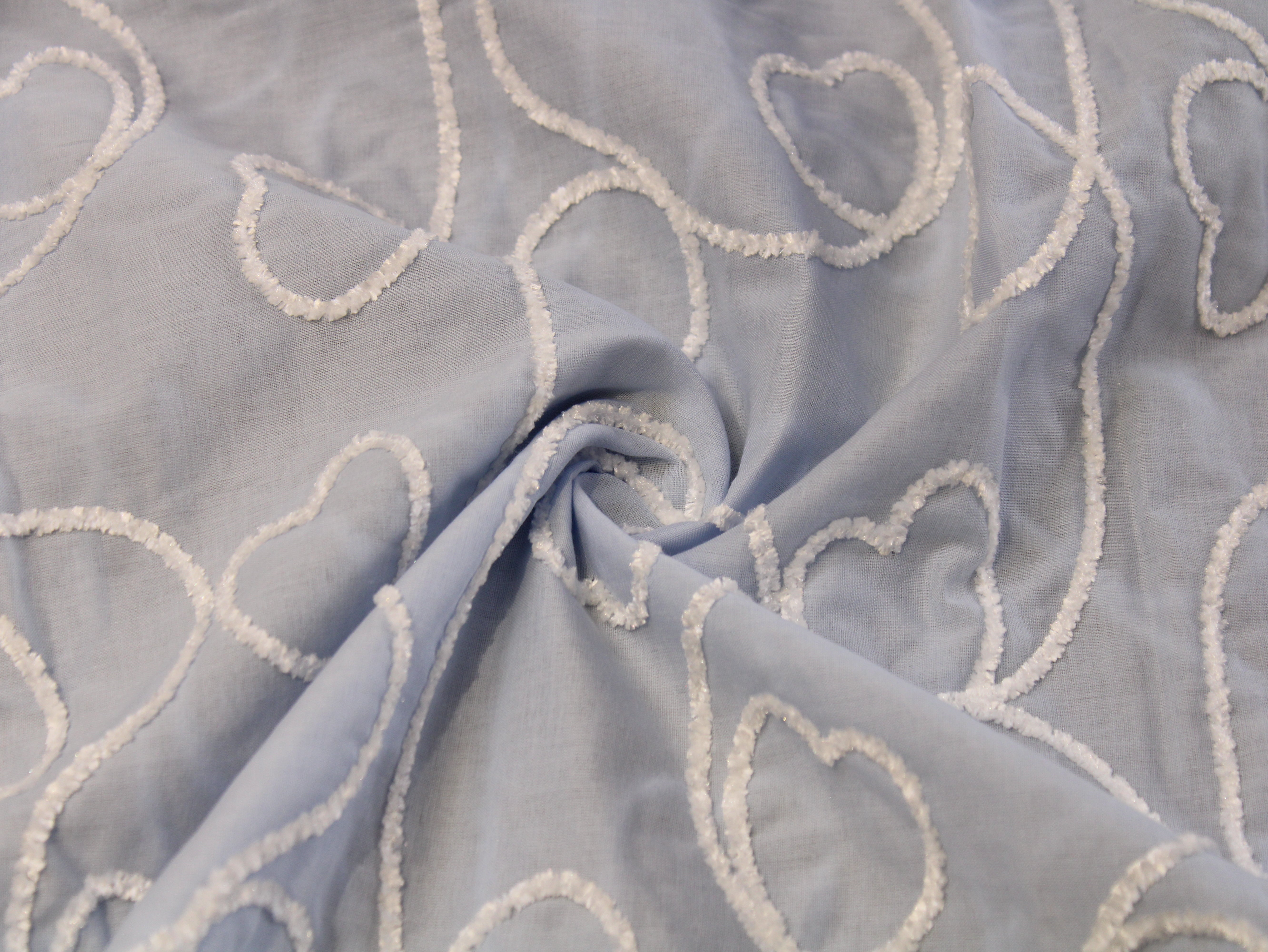 Cotton Fabric with Cord Embroidery — Powder Blue