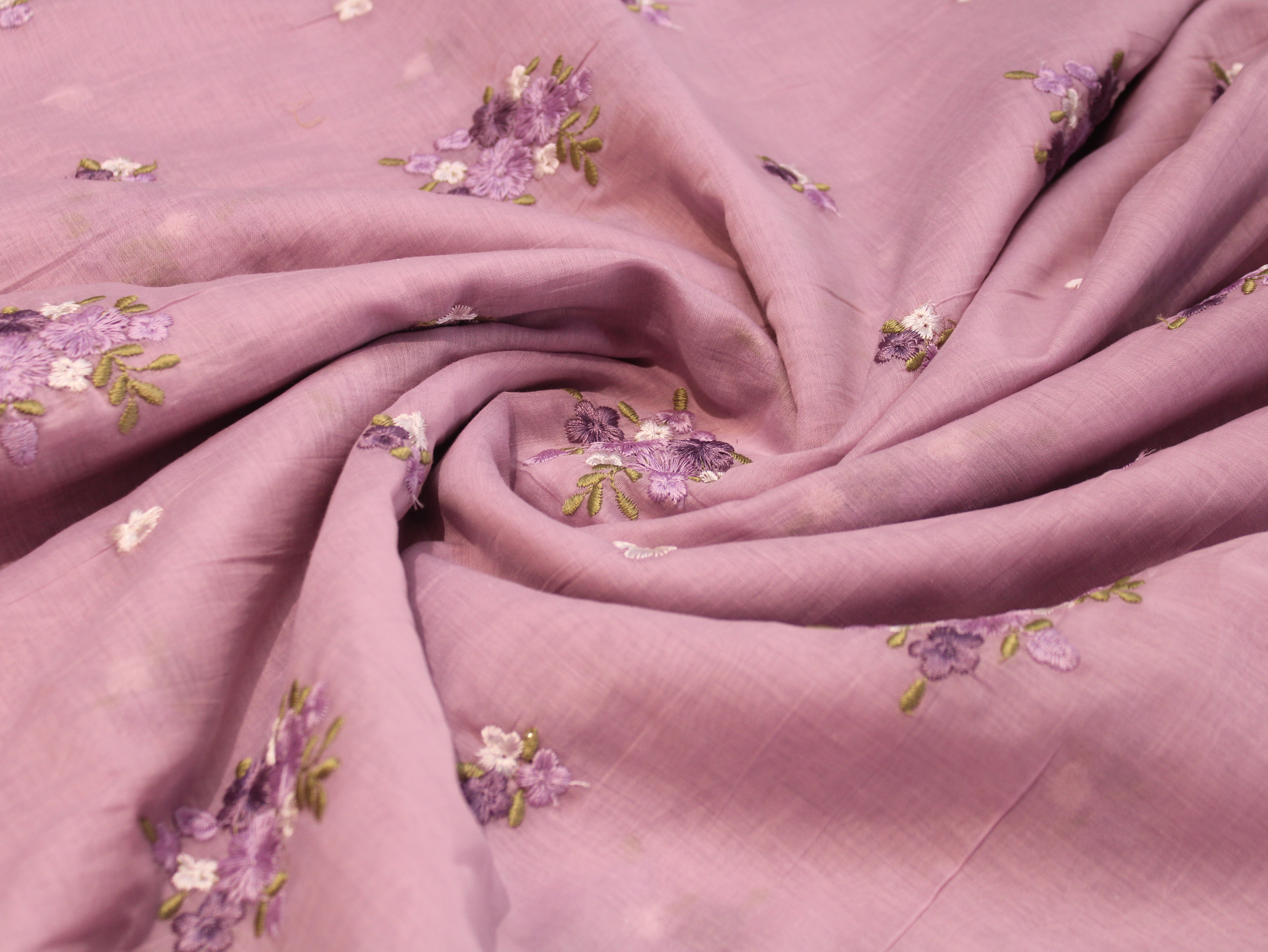 Mal Chanderi Fabric with Floral Bouquet Embroidery — Mauve