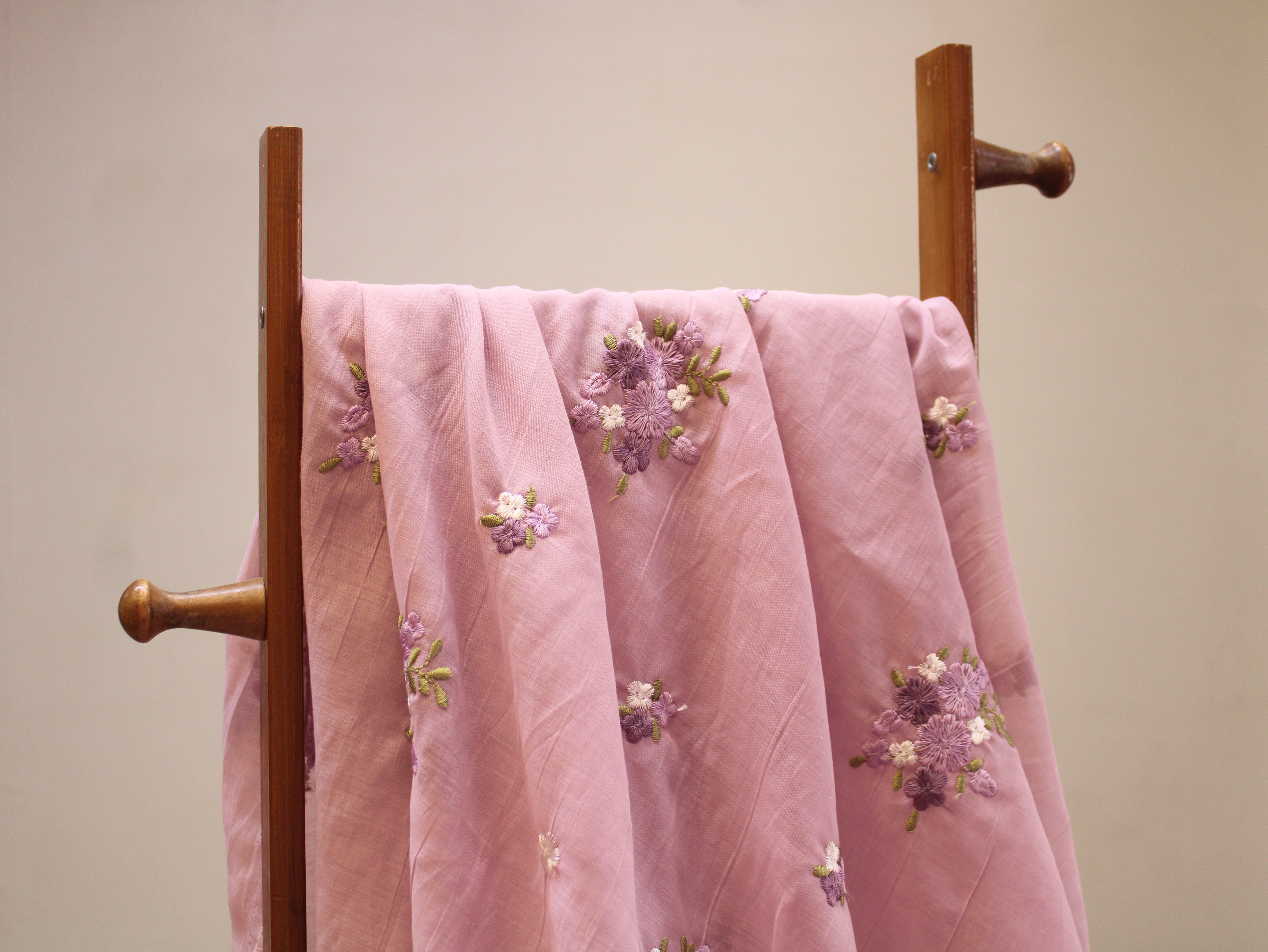 Mal Chanderi Fabric with Floral Bouquet Embroidery — Mauve