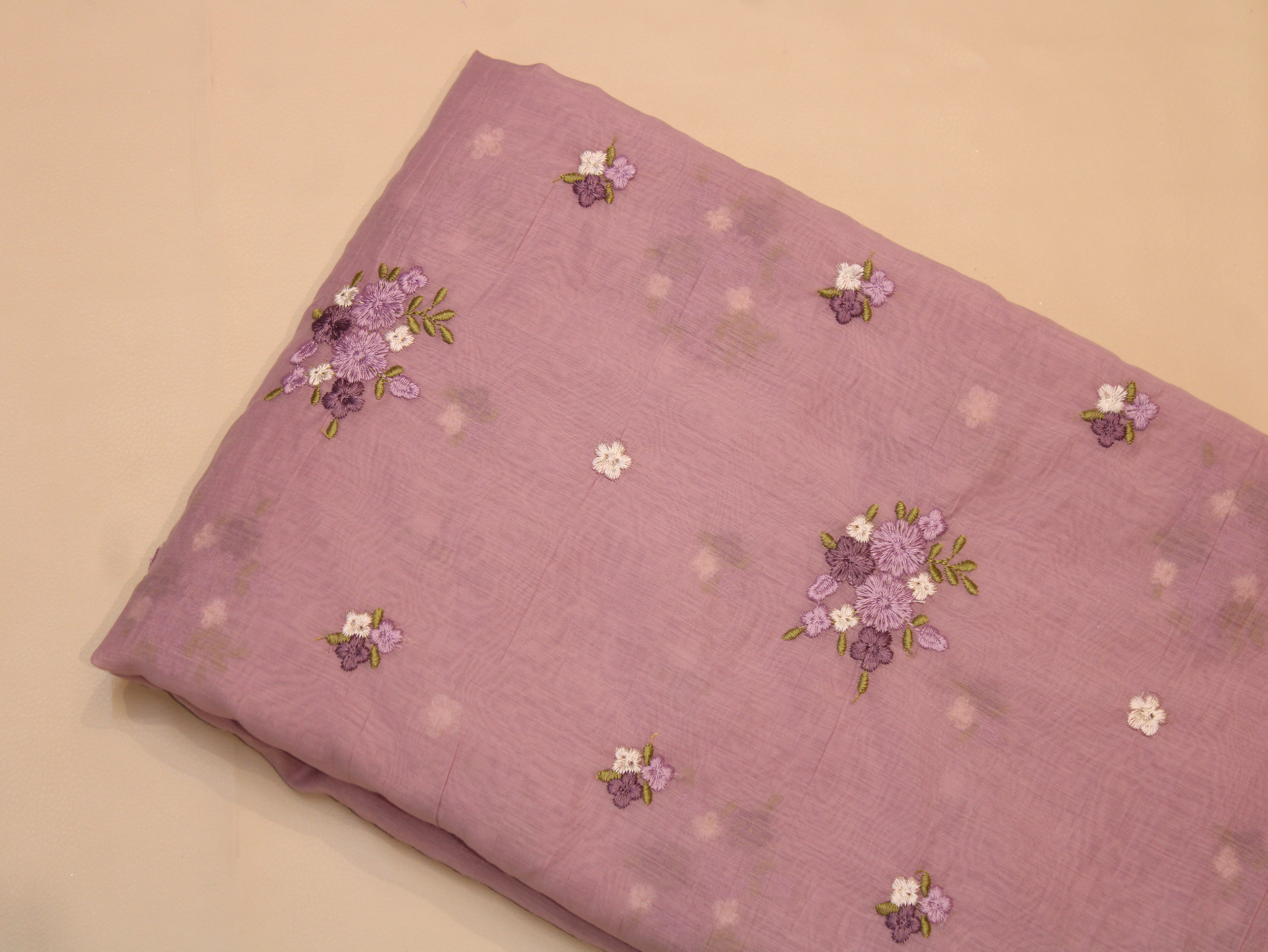 Mal Chanderi Fabric with Floral Bouquet Embroidery — Mauve