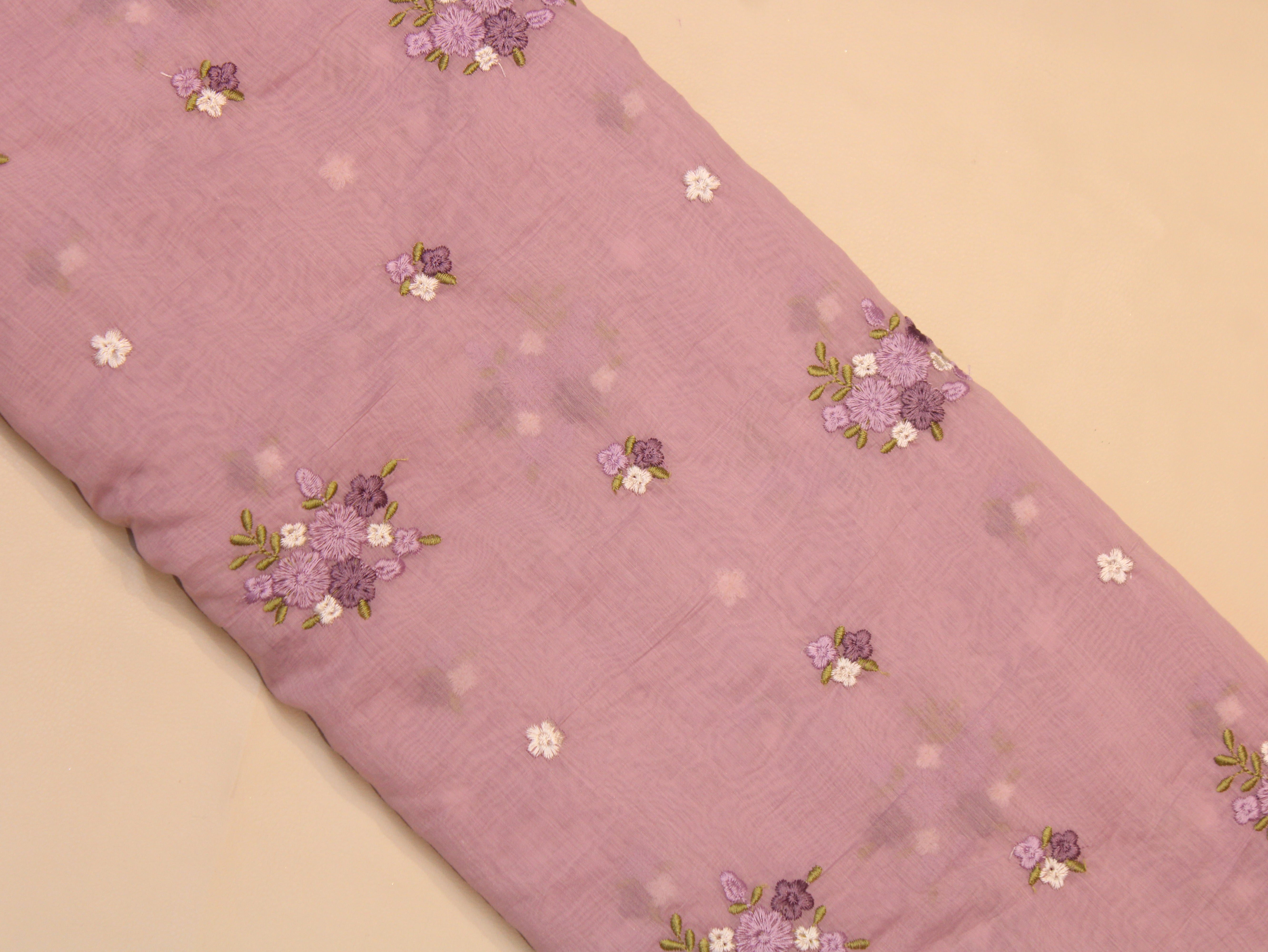 Mal Chanderi Fabric with Floral Bouquet Embroidery — Mauve
