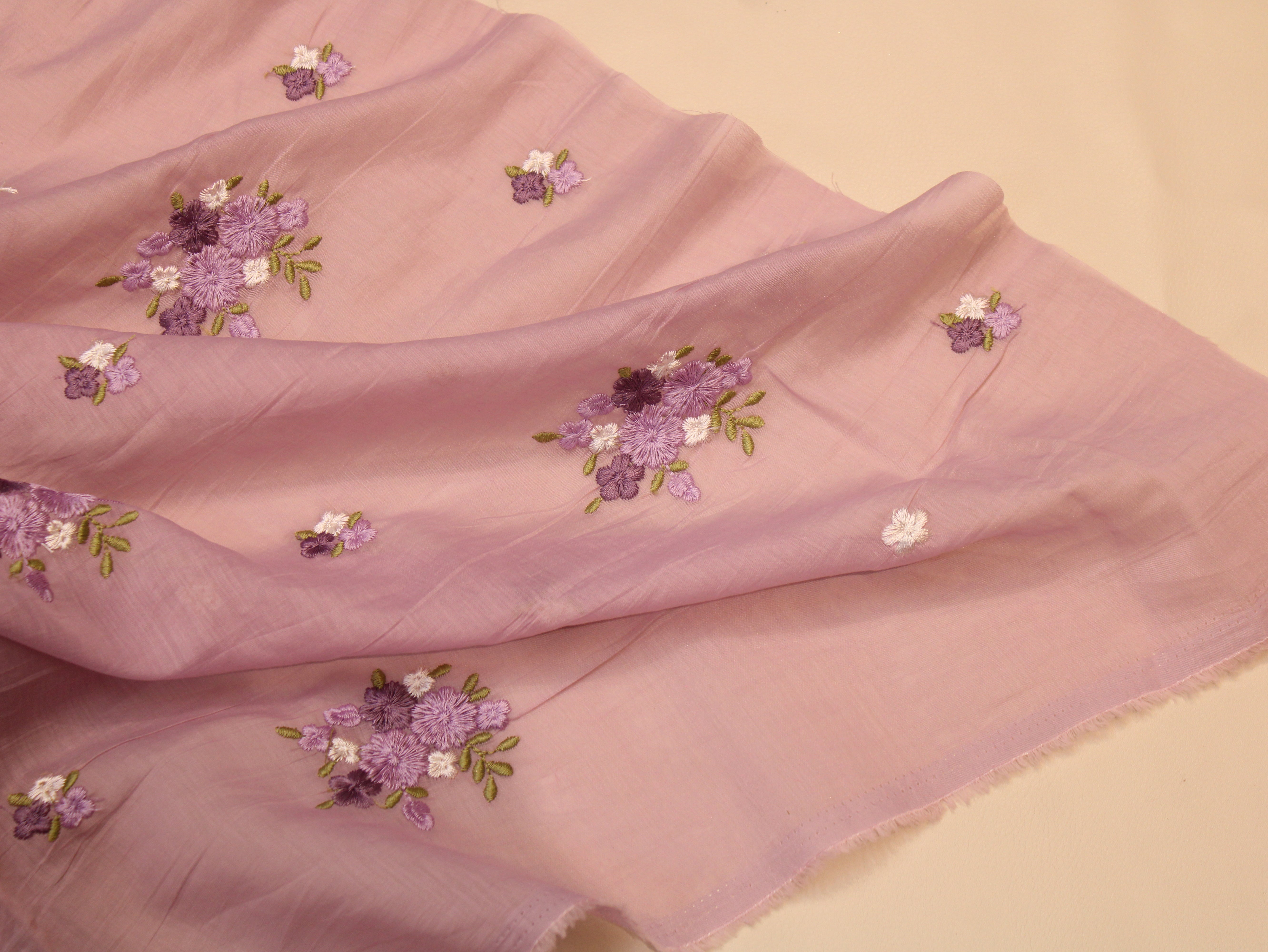 Mal Chanderi Fabric with Floral Bouquet Embroidery — Mauve
