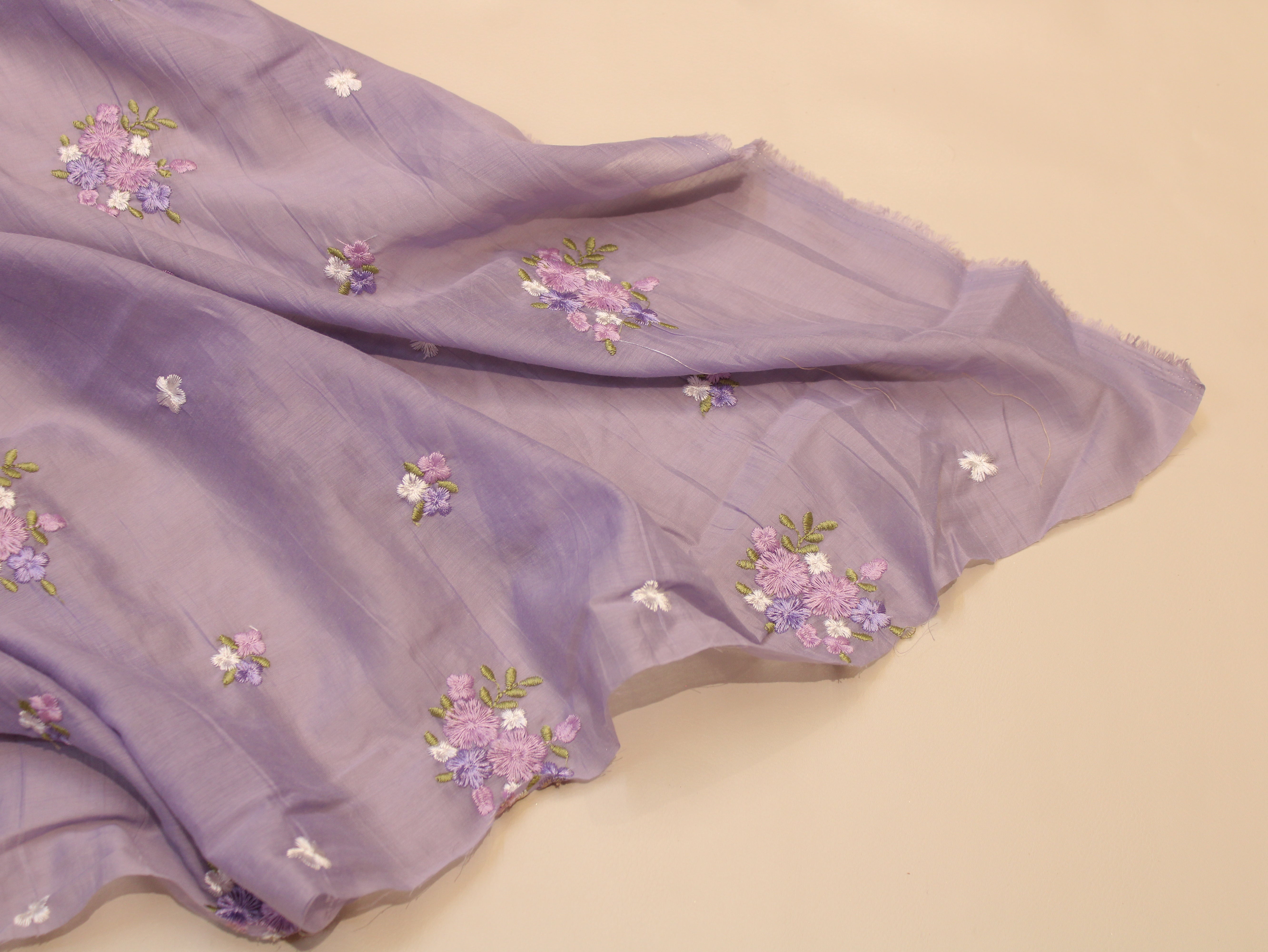 Mal Chanderi Fabric with Floral Bouquet Embroidery — Light Purple