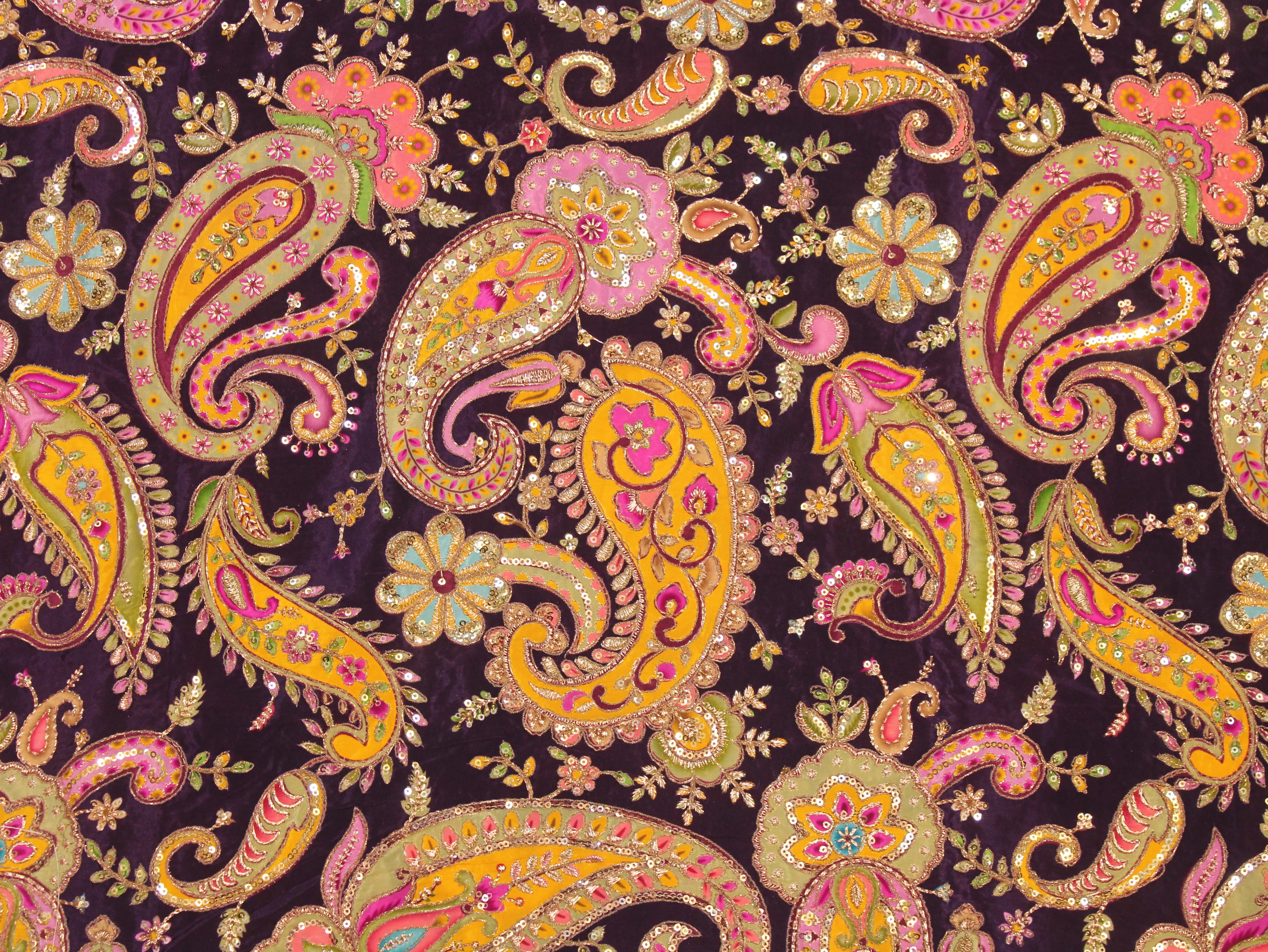 Natural Crepe Fabric — Position & Cording Work | Large Paisley Design | Multicolour | 44 Inch