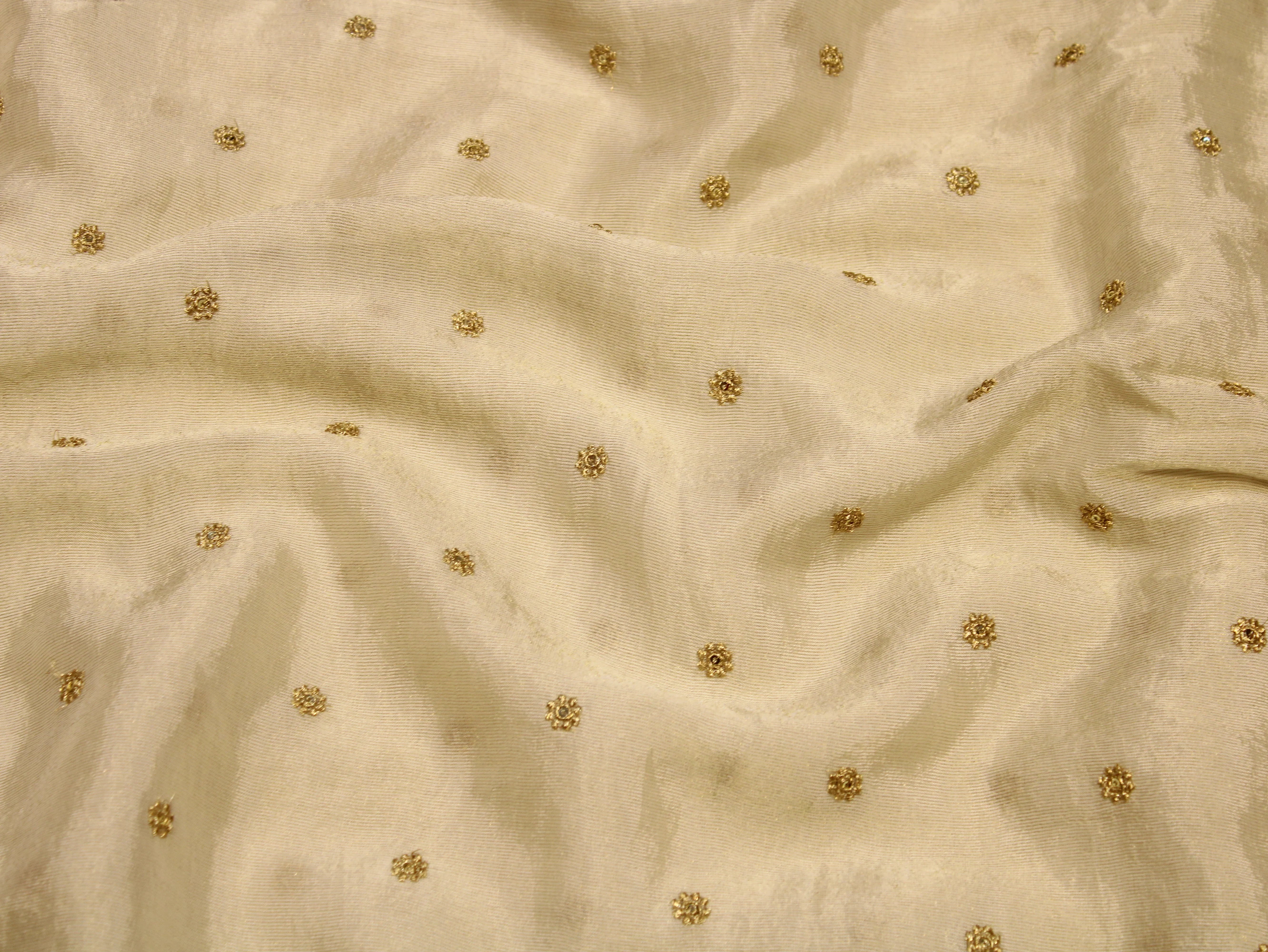 Chinon Tissue Fabric — Ivory Dyeable | Allover Gold Zari Rosette Butti
