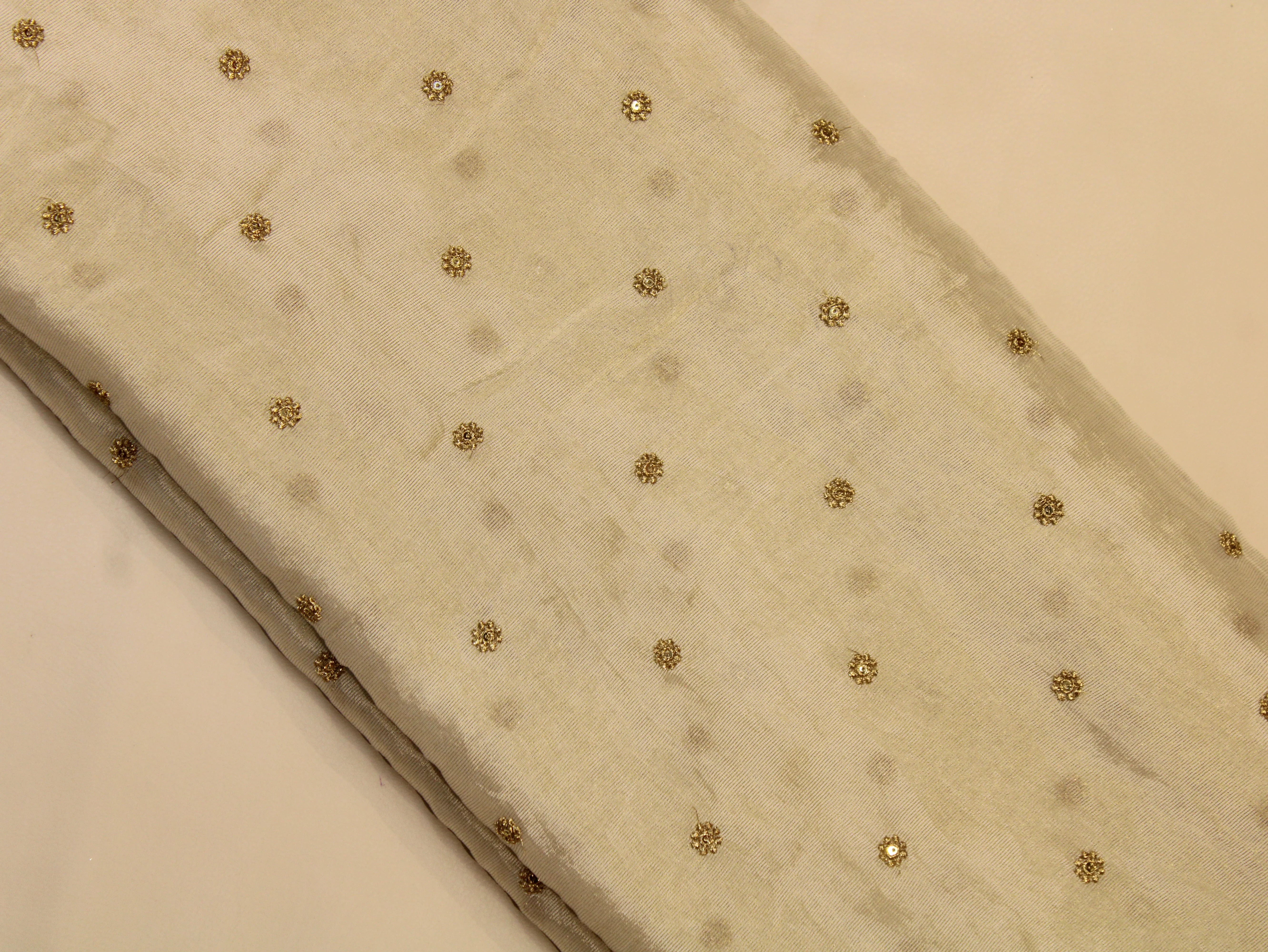 Chinon Tissue Fabric — Ivory Dyeable | Allover Gold Zari Rosette Butti