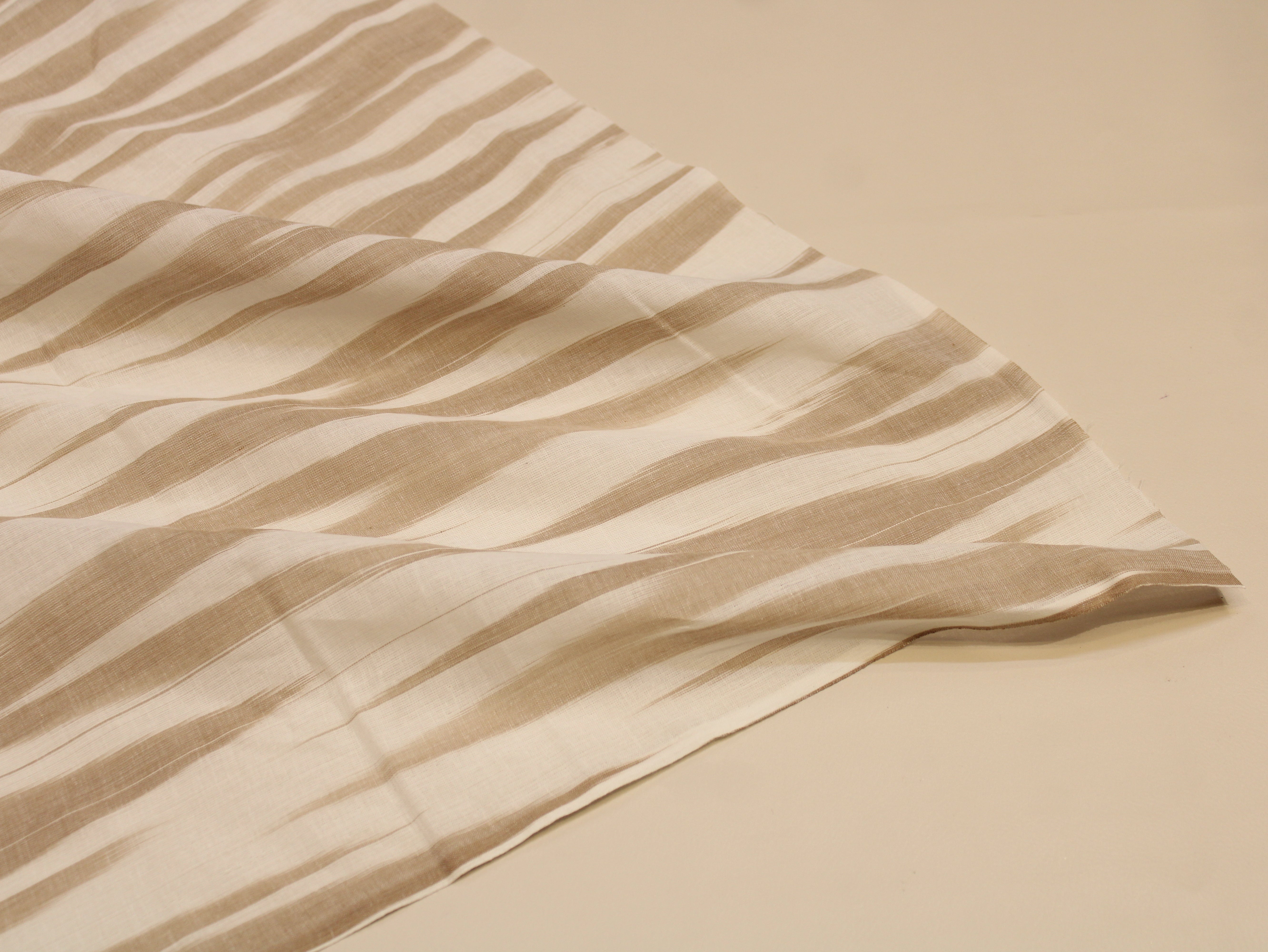 Pure Cotton Handloom Woven Fabric — Beige | Chevron Pattern | 44 Inch