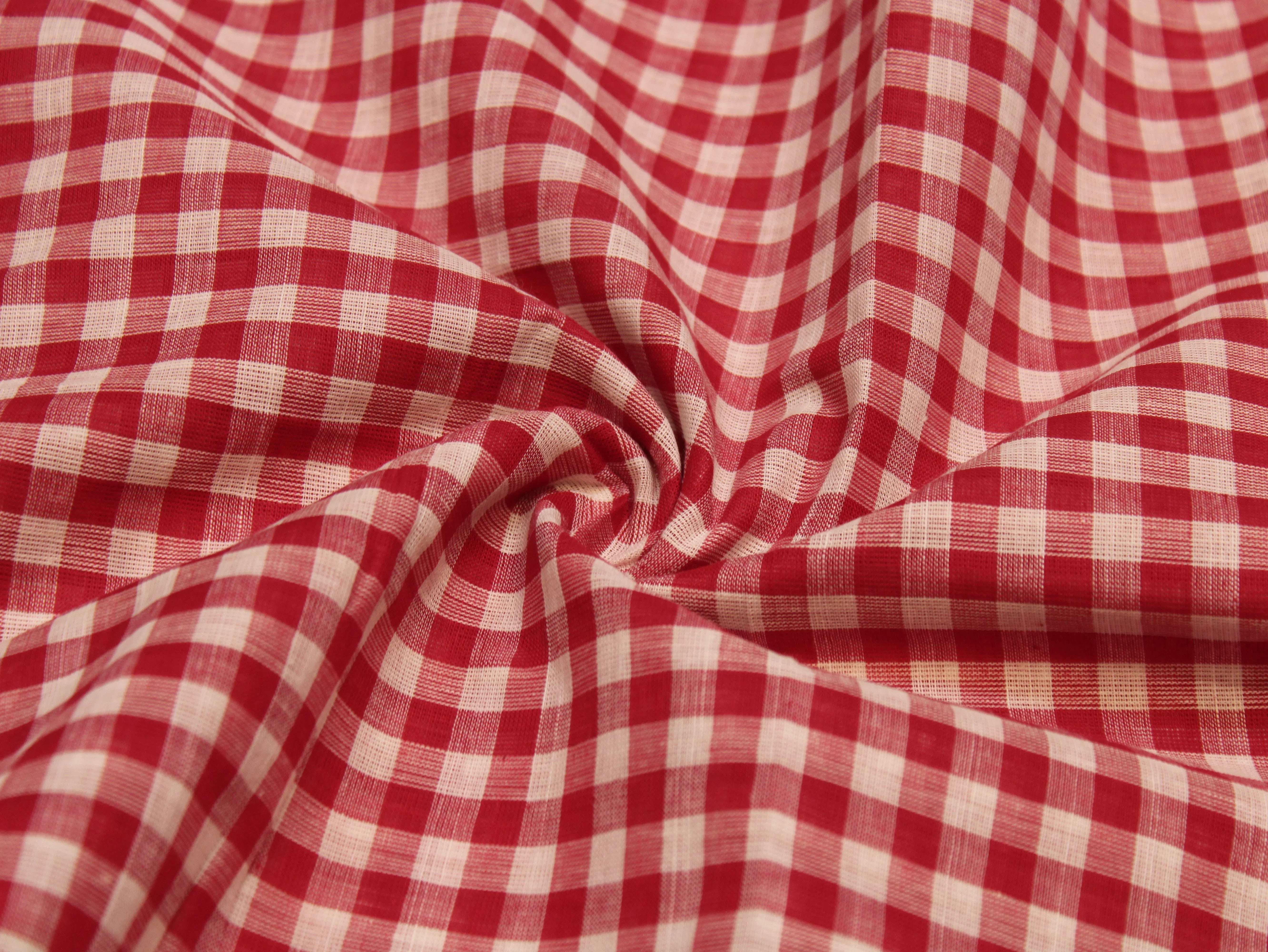 Pure Cotton Handloom Woven Fabric — Red | Checked | 44 Inch