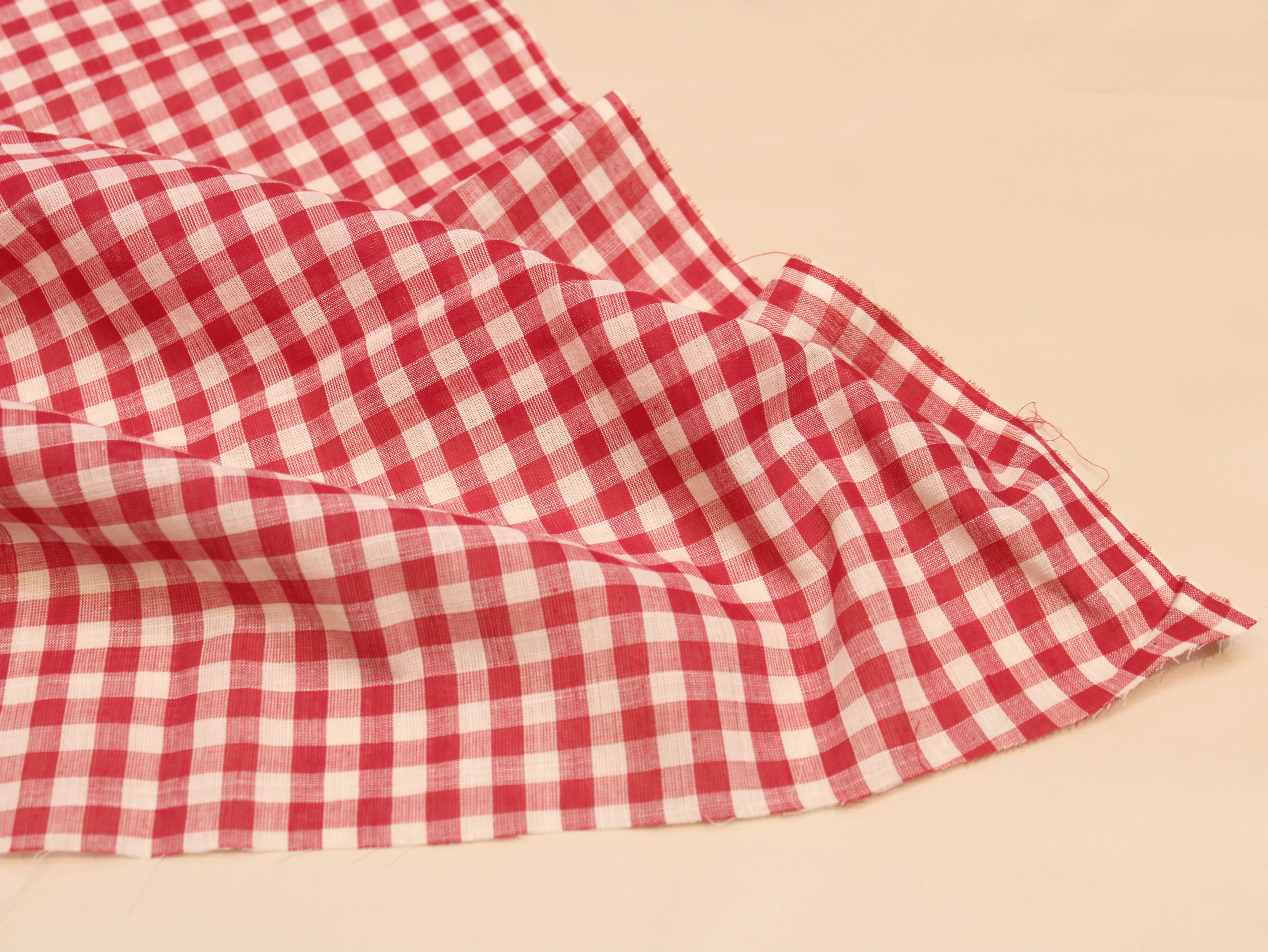 Pure Cotton Handloom Woven Fabric — Red | Checked | 44 Inch