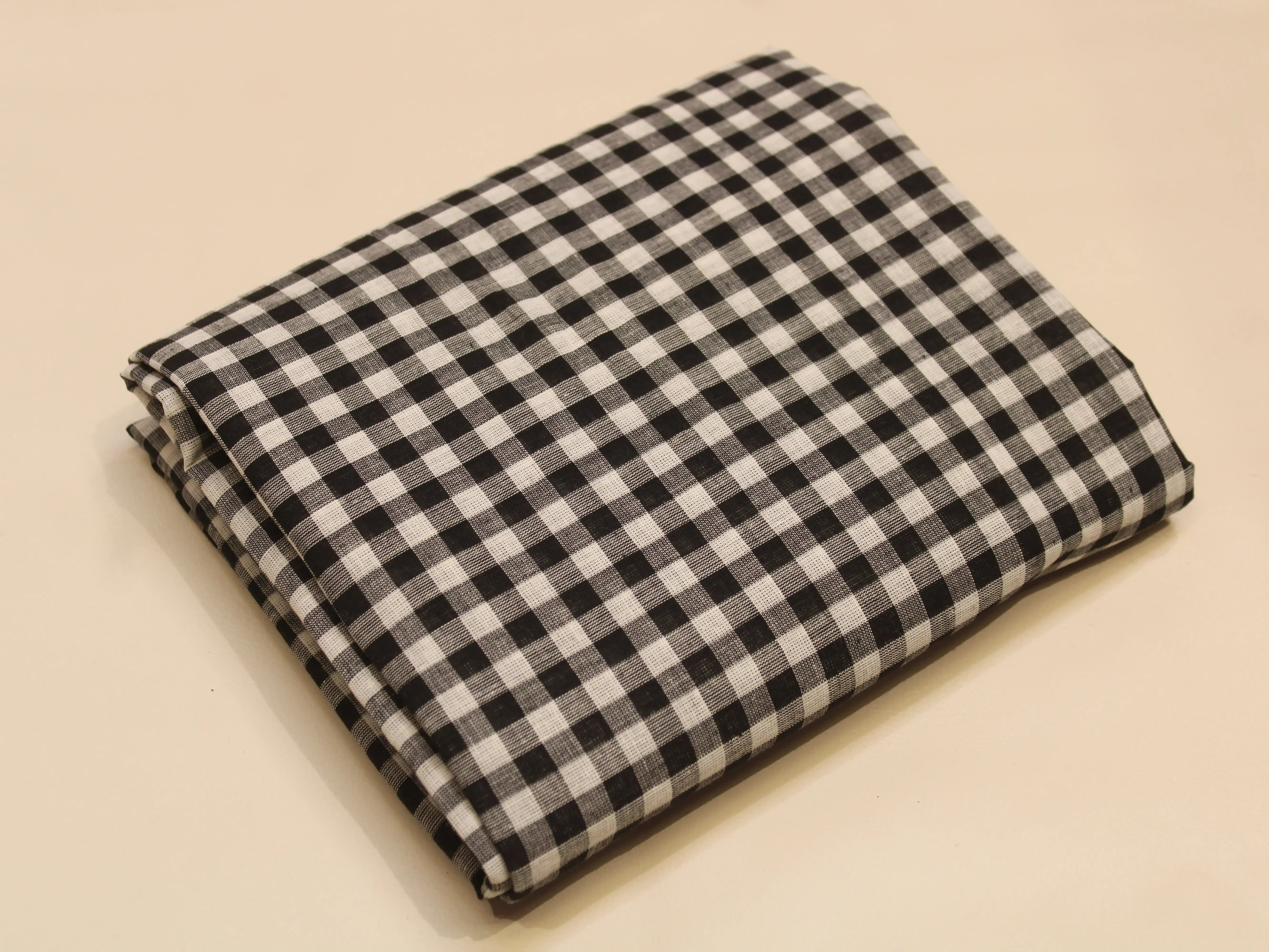 Pure Cotton Handloom Woven Fabric — Black | Checked | 44 Inch