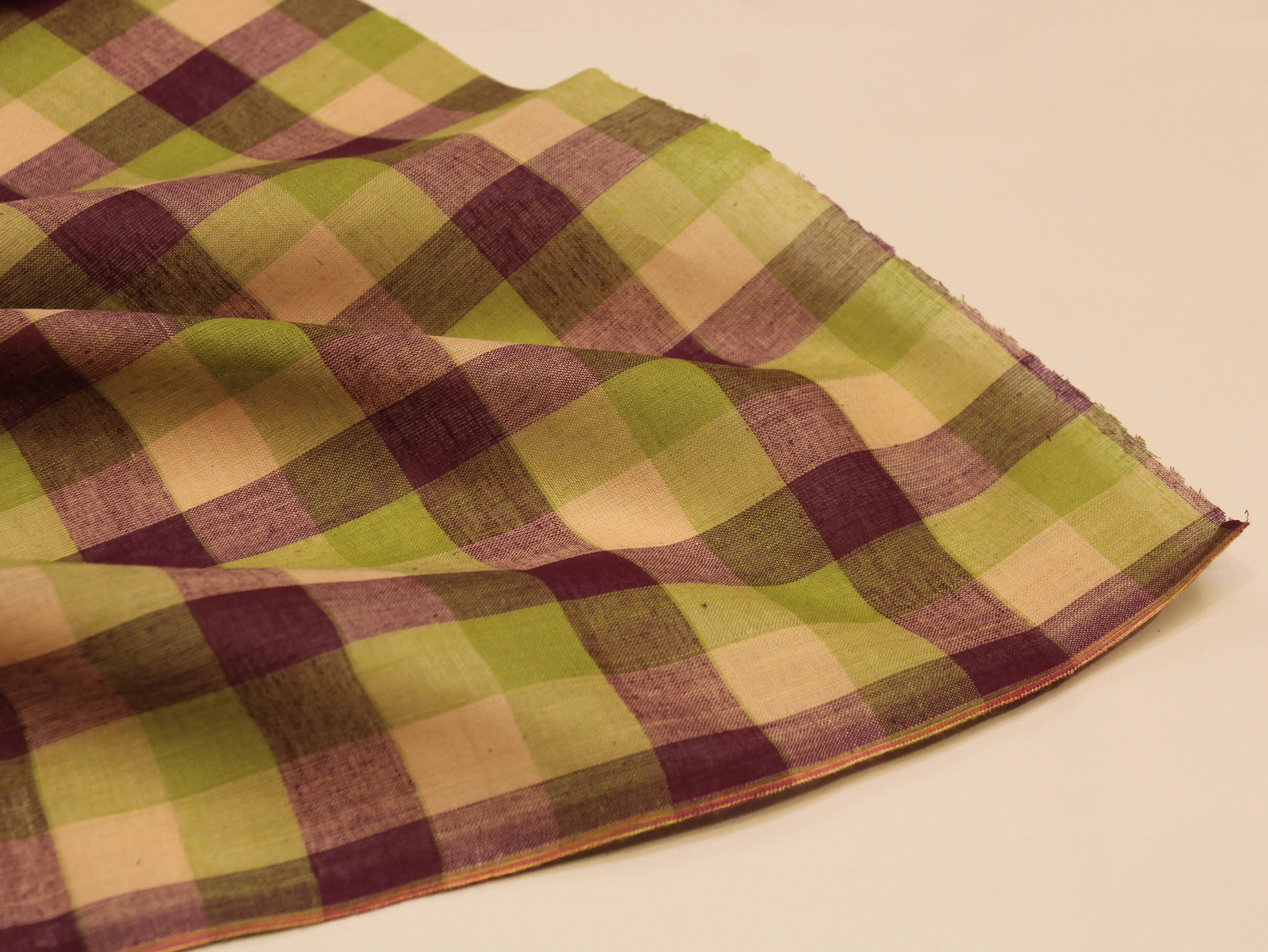 Pure Cotton Handloom Woven Fabric — Multi Checked | 44 Inch