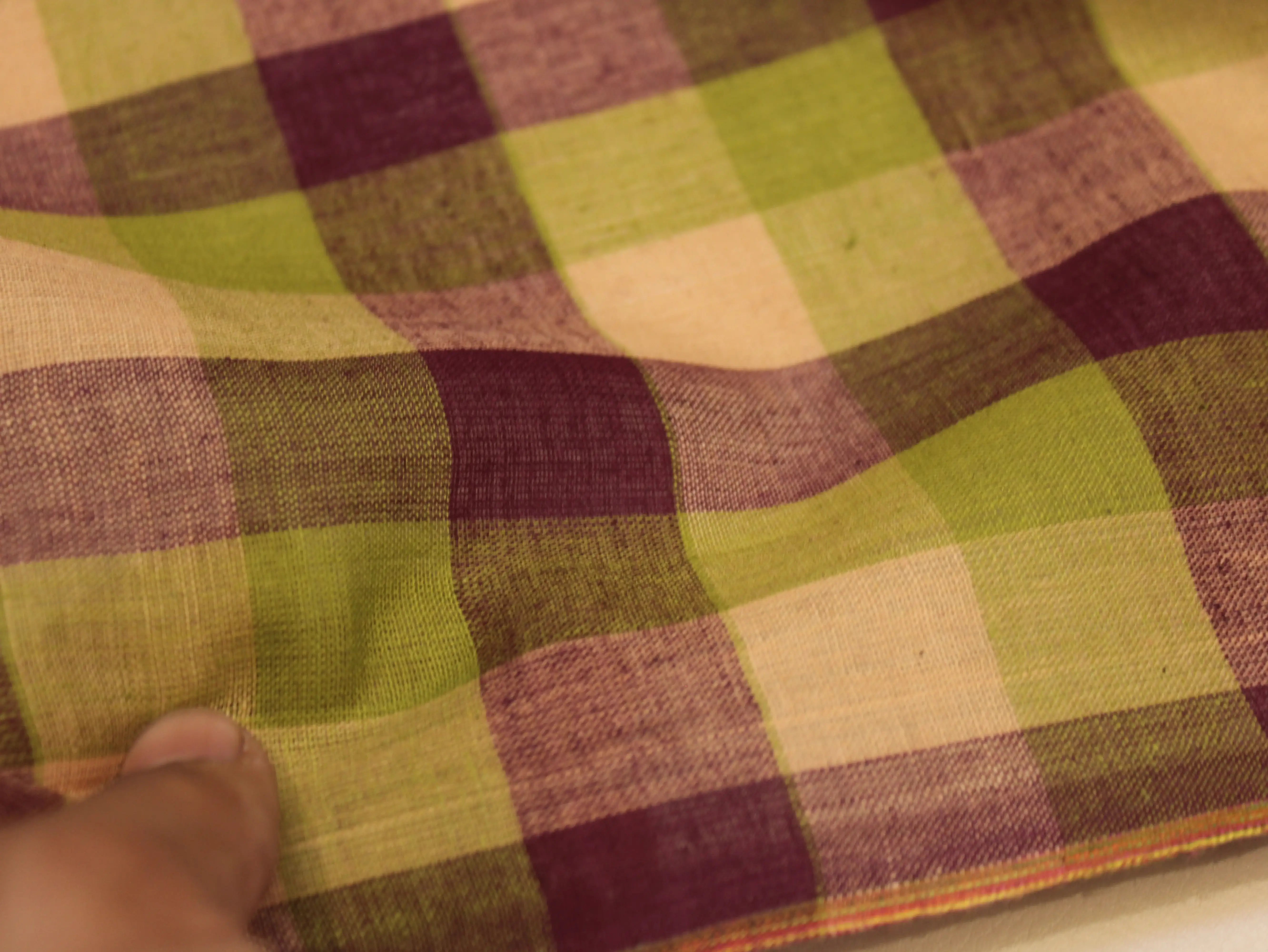 Pure Cotton Handloom Woven Fabric — Multi Checked | 44 Inch