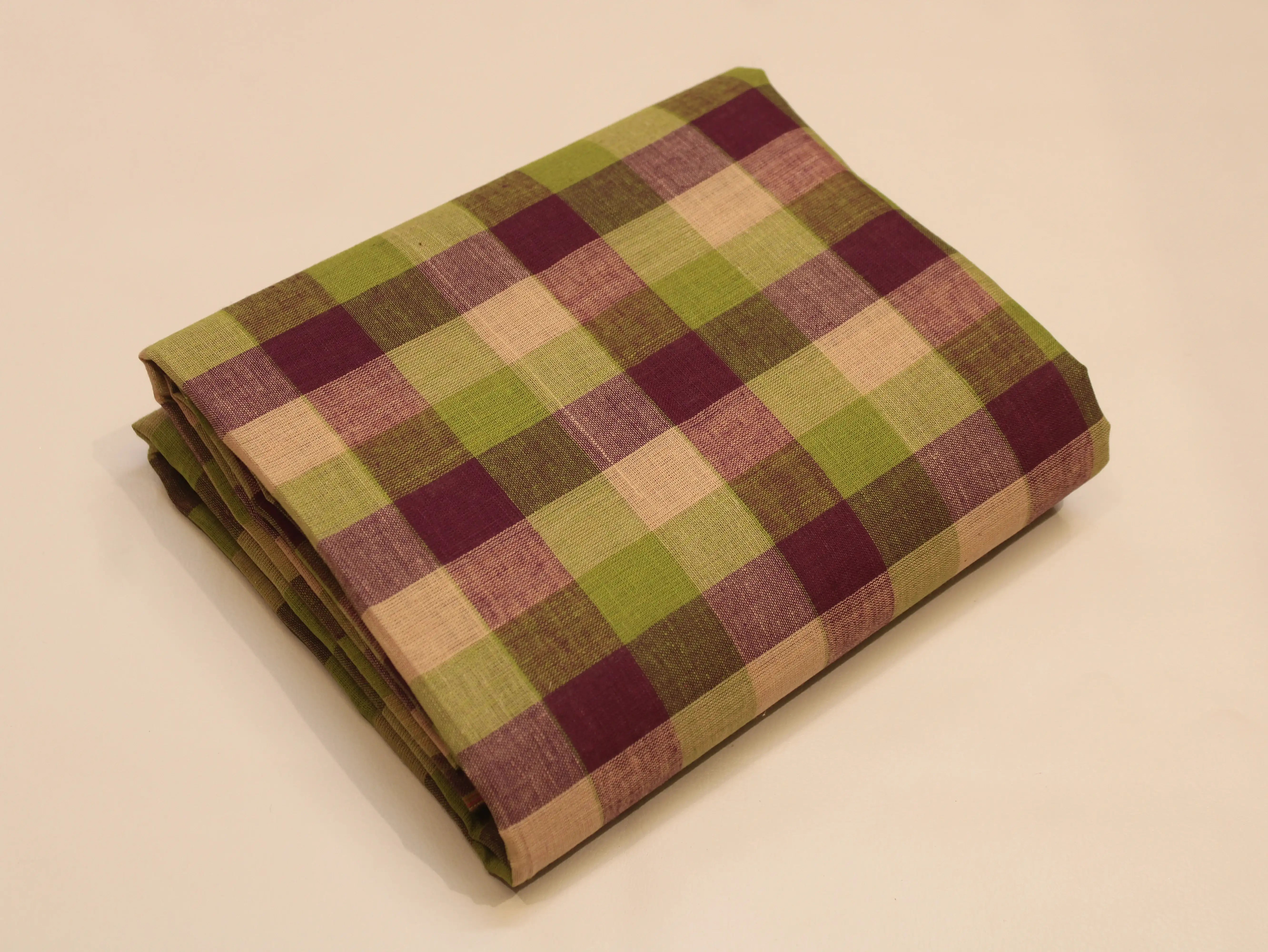 Pure Cotton Handloom Woven Fabric — Multi Checked | 44 Inch