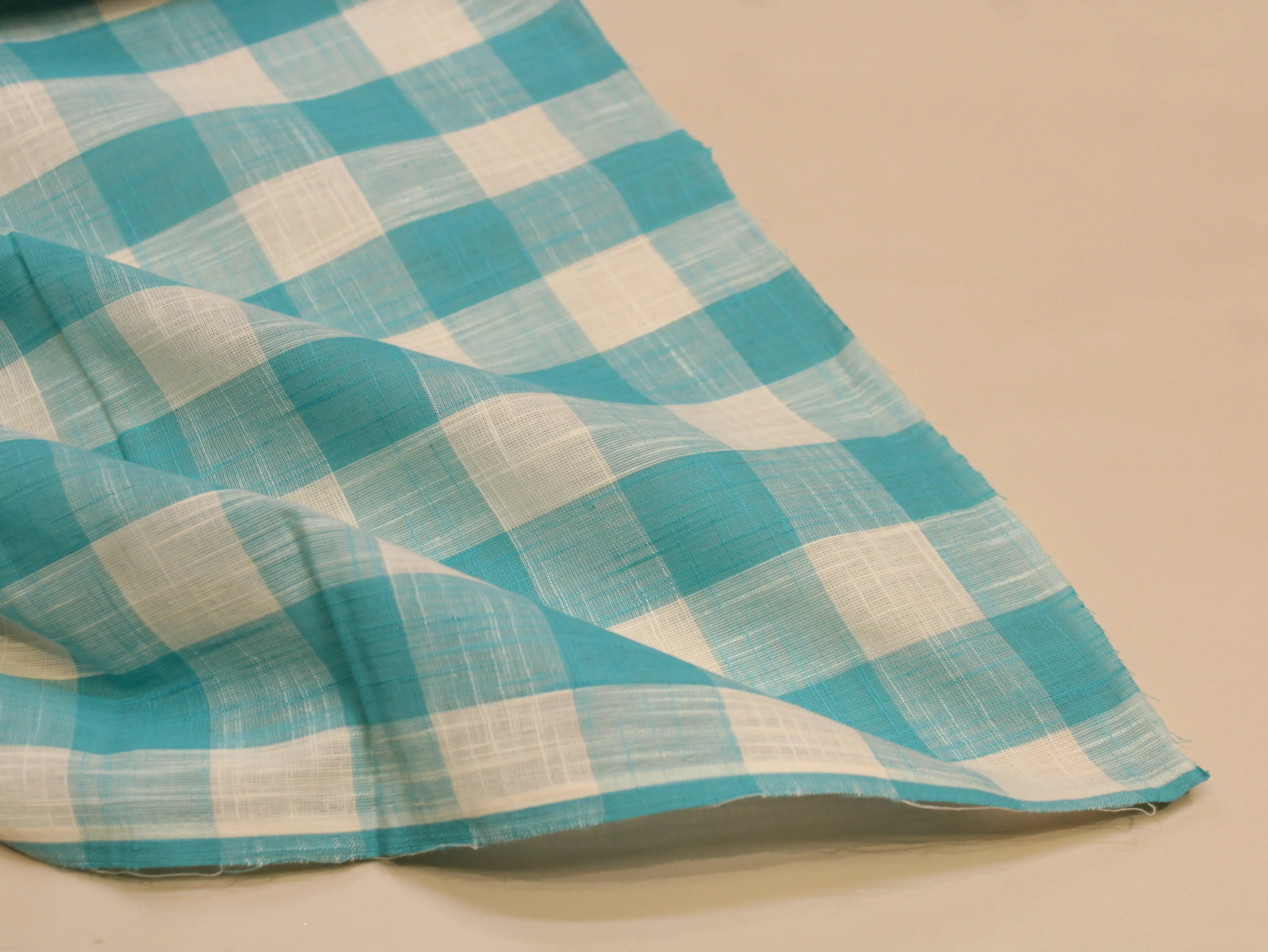 Pure Cotton Handloom Woven Fabric — Light Blue | Checked | 44 Inch