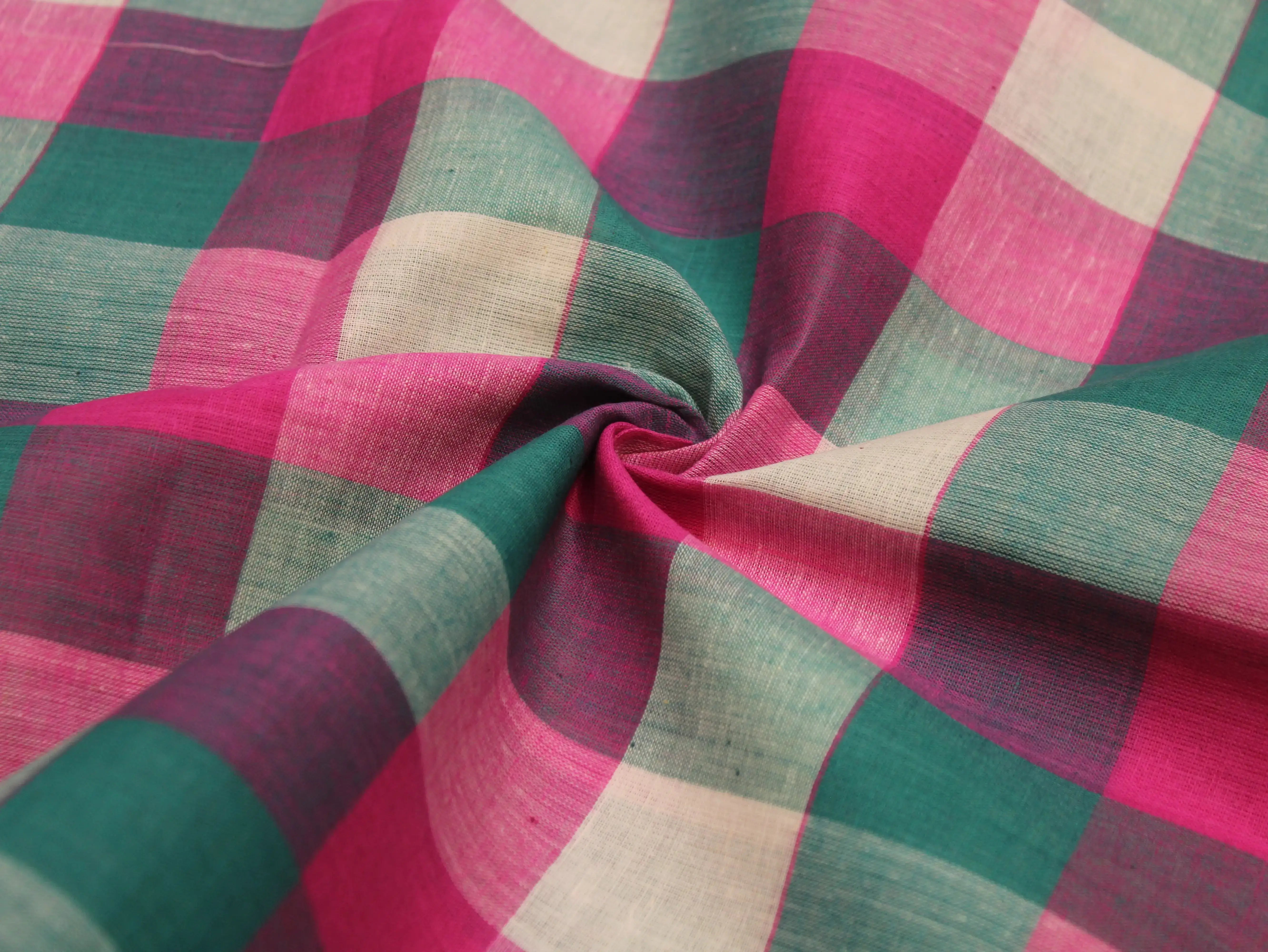 Pure Cotton Handloom Woven Fabric — Multi Checked | 44 Inch