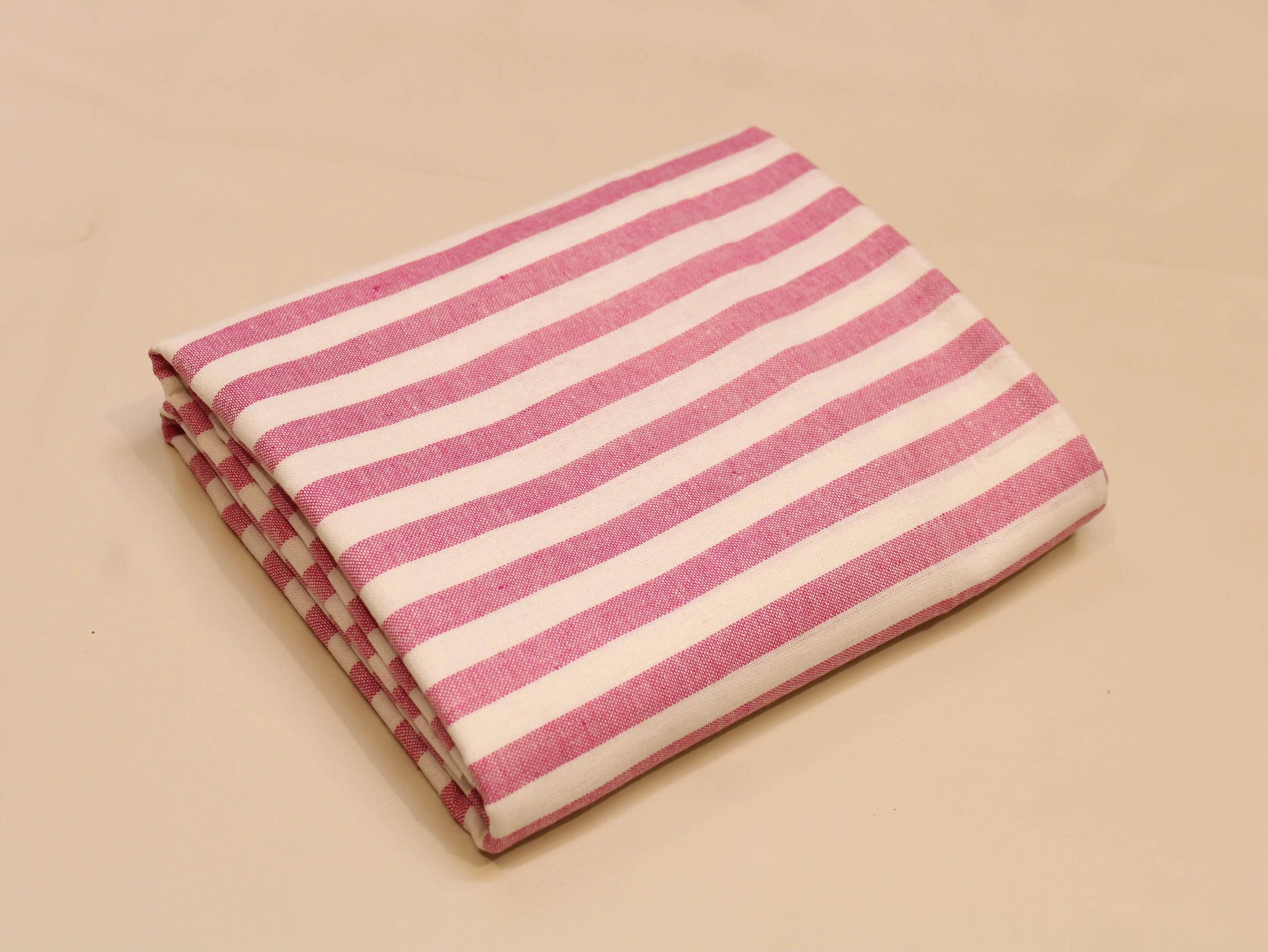 Pure Cotton Handloom Woven Fabric — Pink | Stripe | 44 Inch