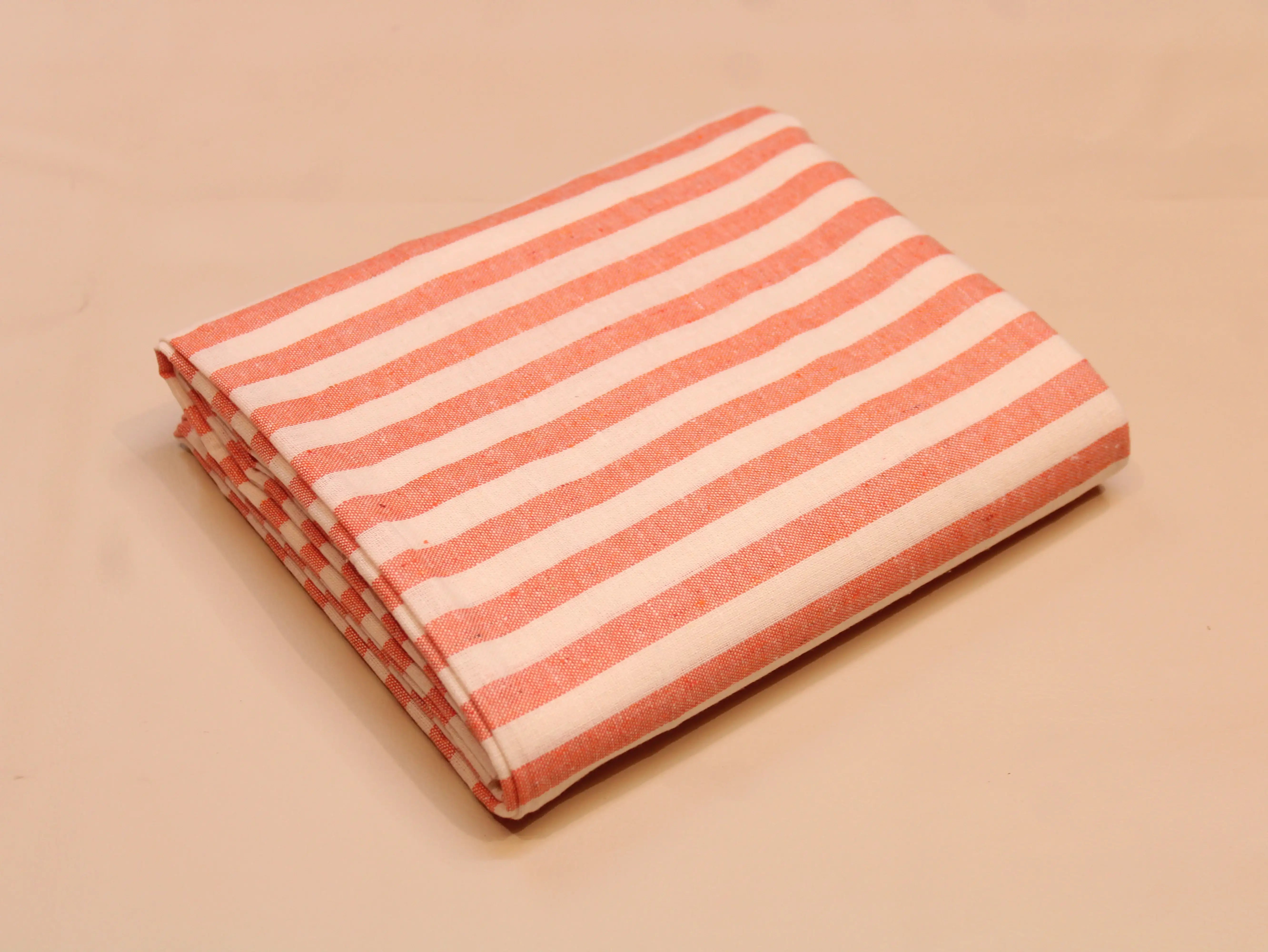 Pure Cotton Handloom Woven Fabric — Peach | Stripe | 44 Inch