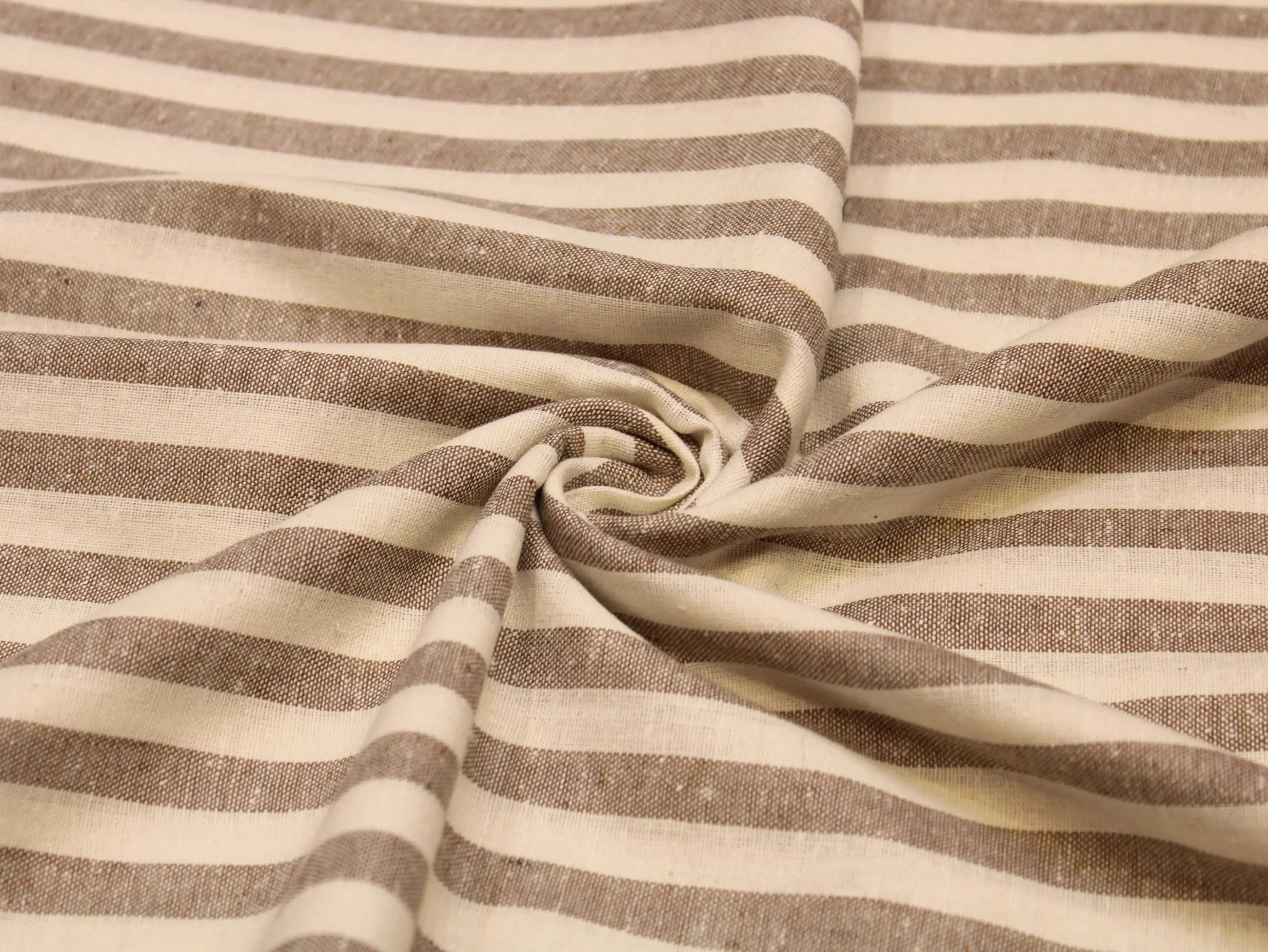 Pure Cotton Handloom Woven Fabric — Sand Brown | Stripe | 44 Inch