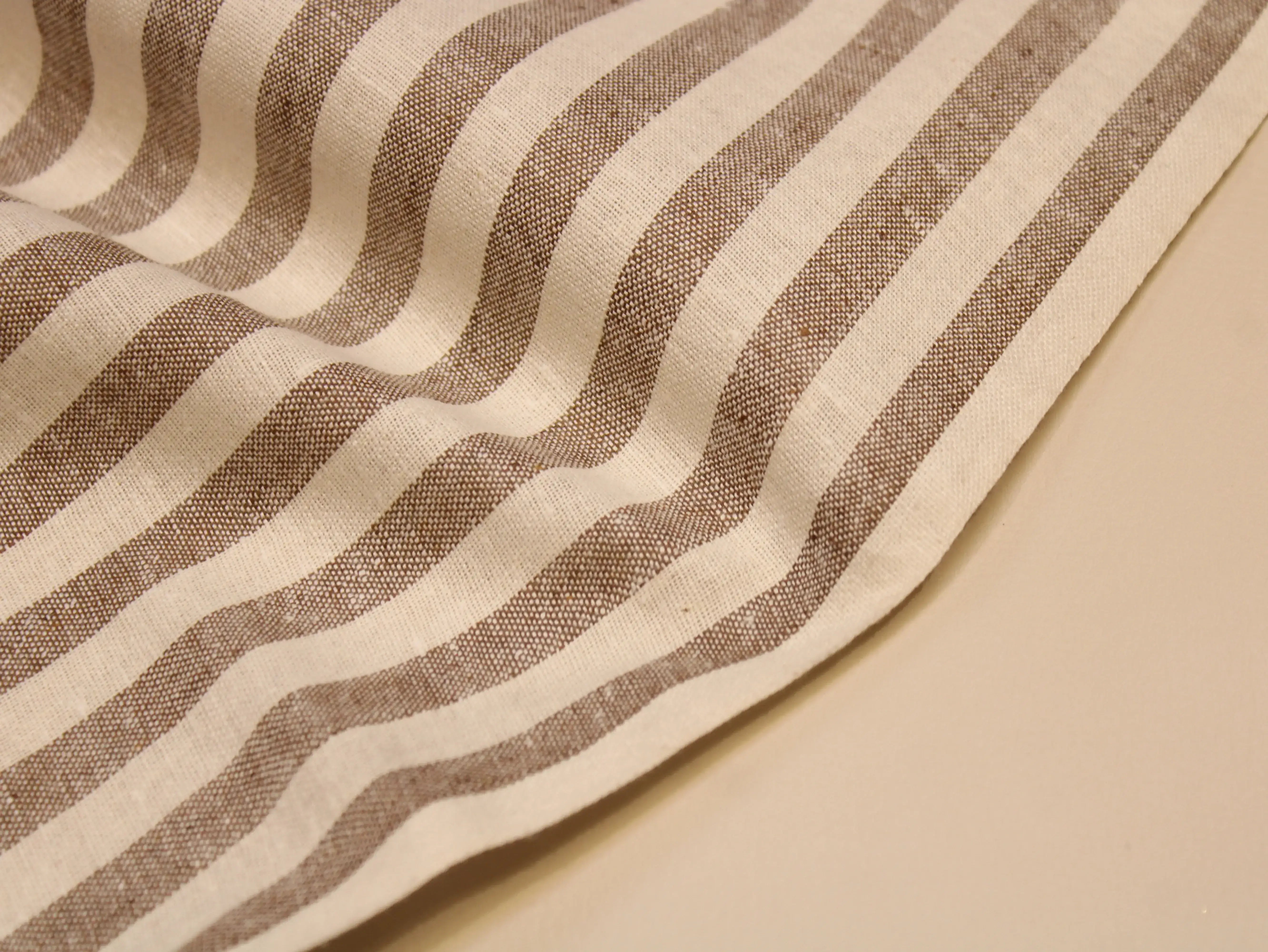 Pure Cotton Handloom Woven Fabric — Sand Brown | Stripe | 44 Inch