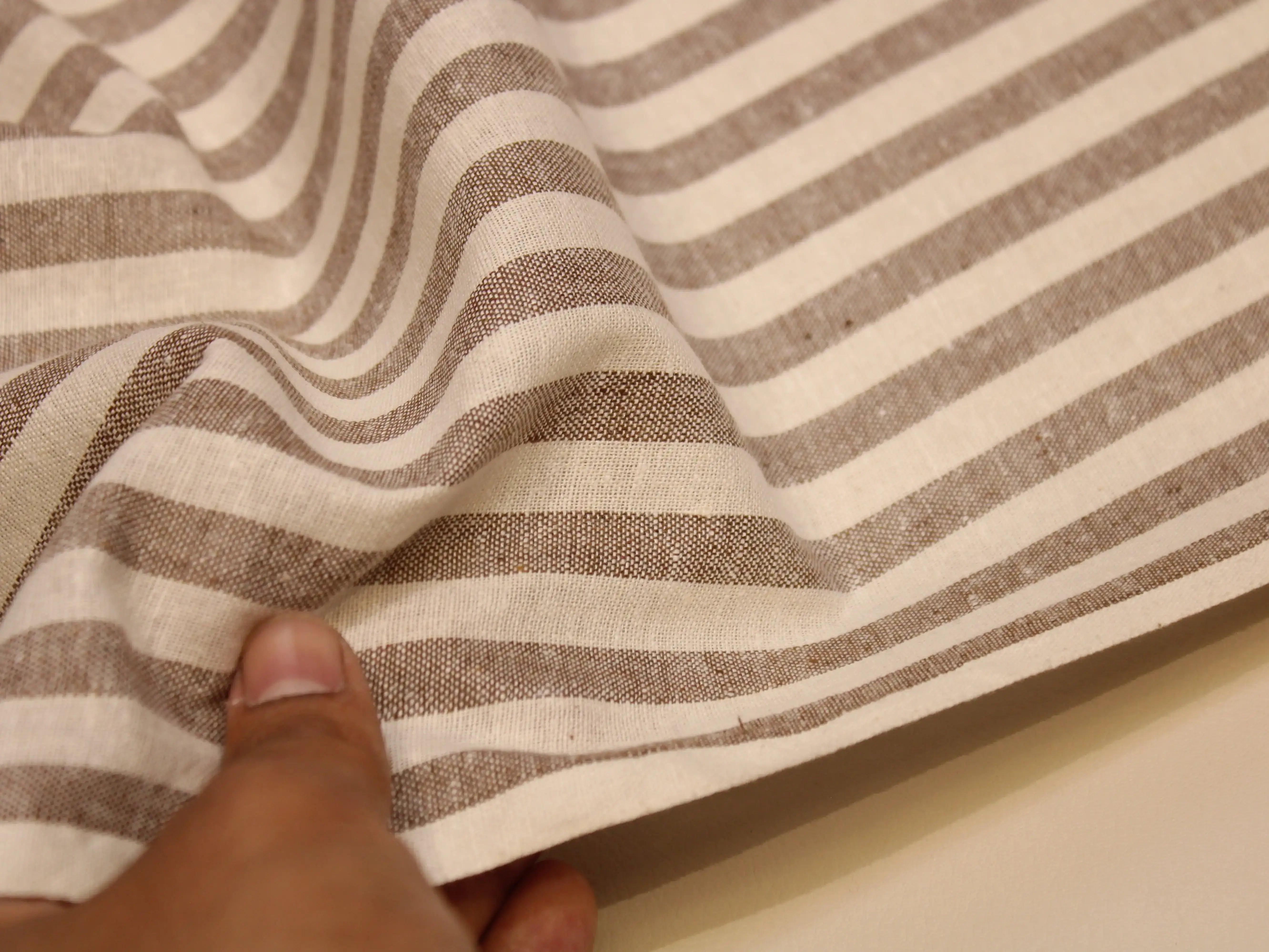 Pure Cotton Handloom Woven Fabric — Sand Brown | Stripe | 44 Inch