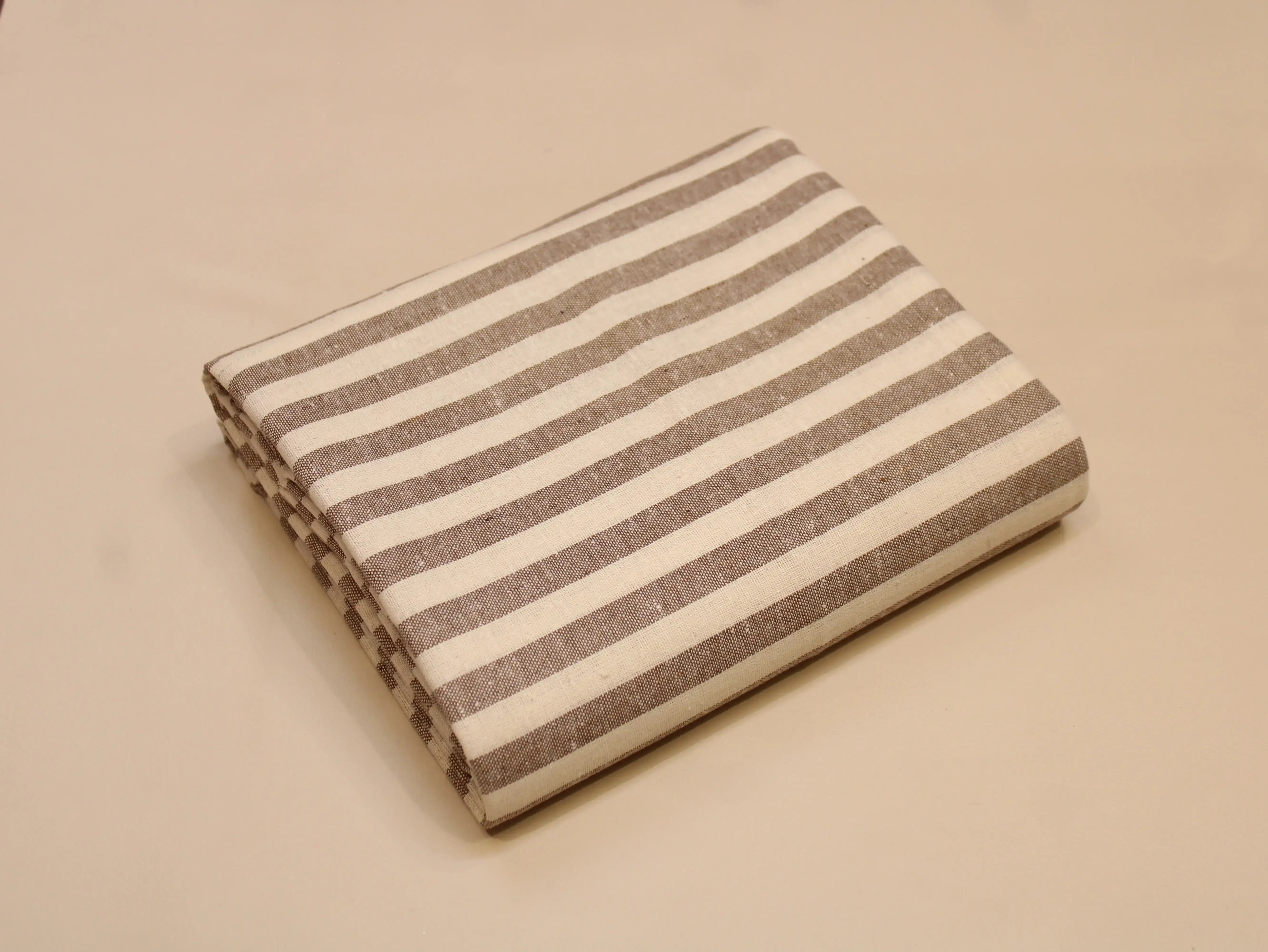 Pure Cotton Handloom Woven Fabric — Sand Brown | Stripe | 44 Inch