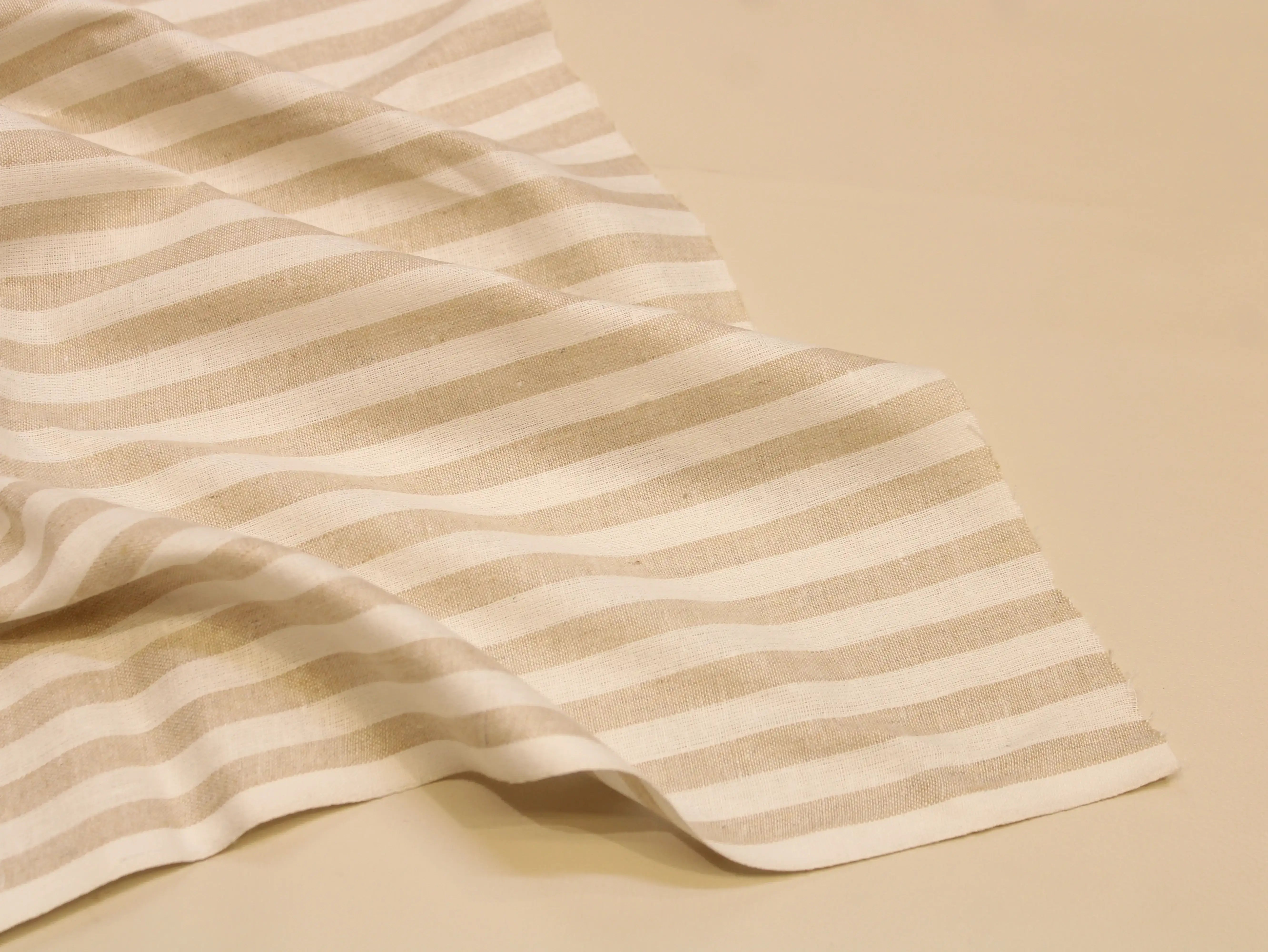 Pure Cotton Handloom Woven Fabric — Beige | Stripe | 44 Inch