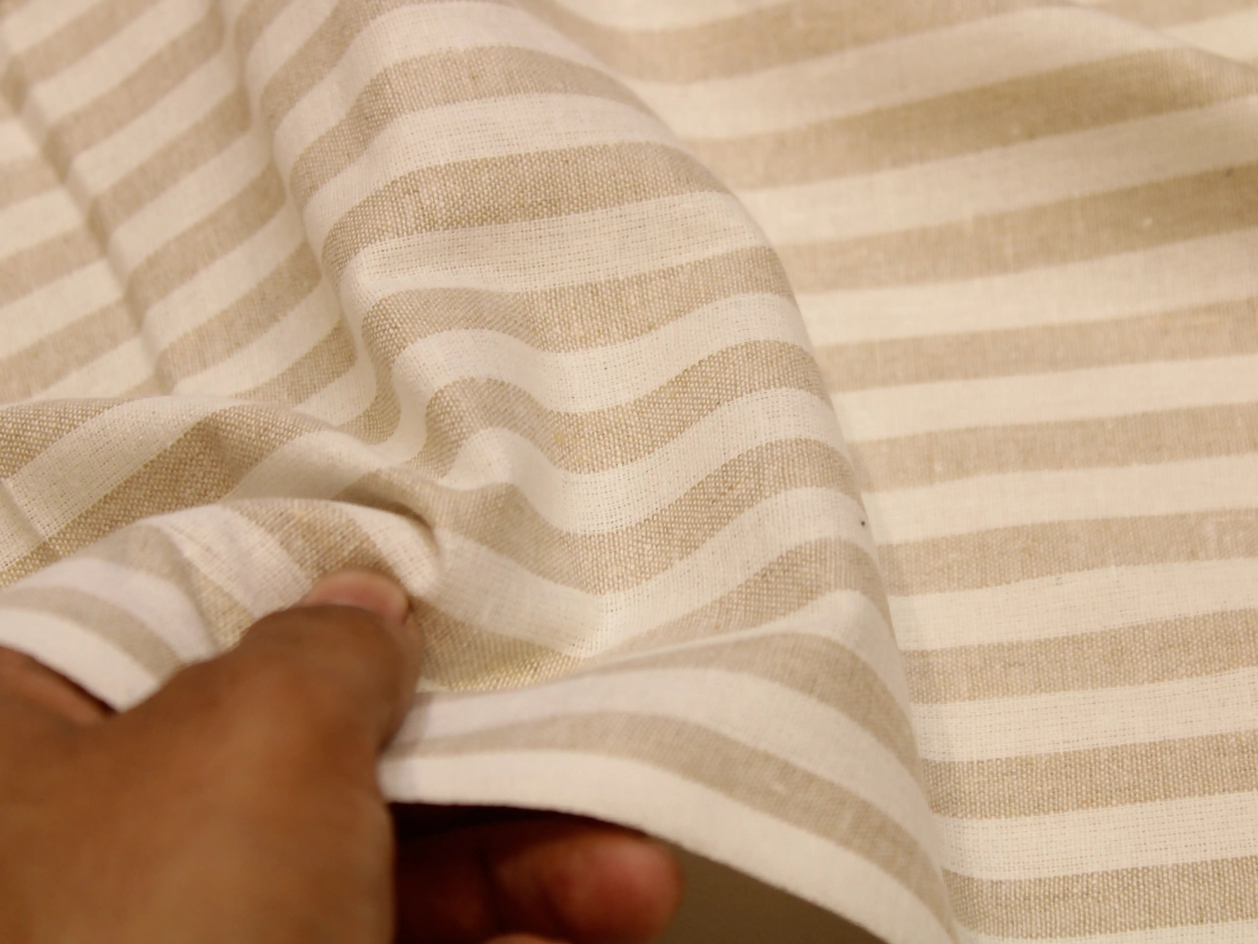 Pure Cotton Handloom Woven Fabric — Beige | Stripe | 44 Inch