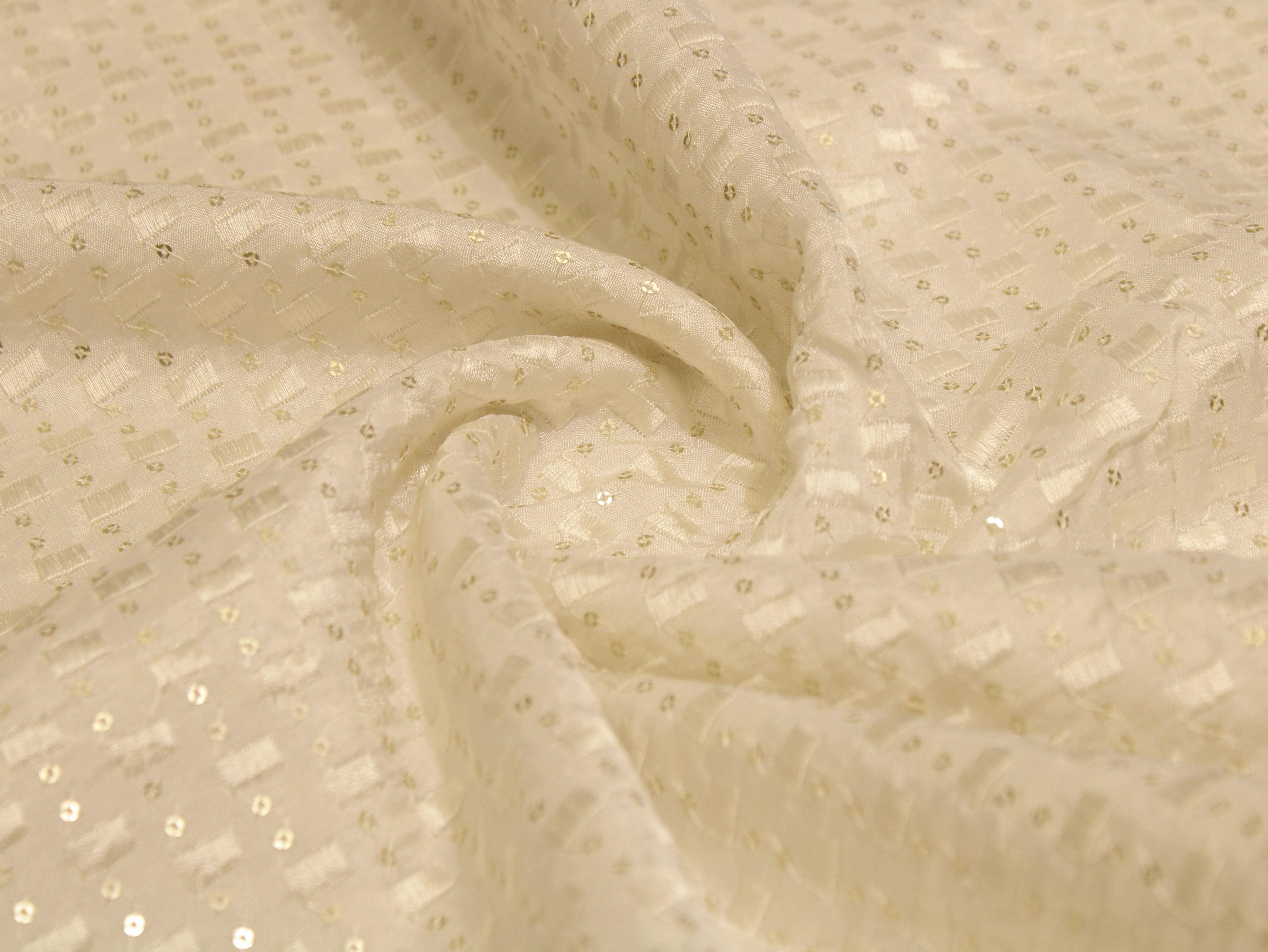 Sequin Upada Work Fabric - White Dyeable - M'Foks