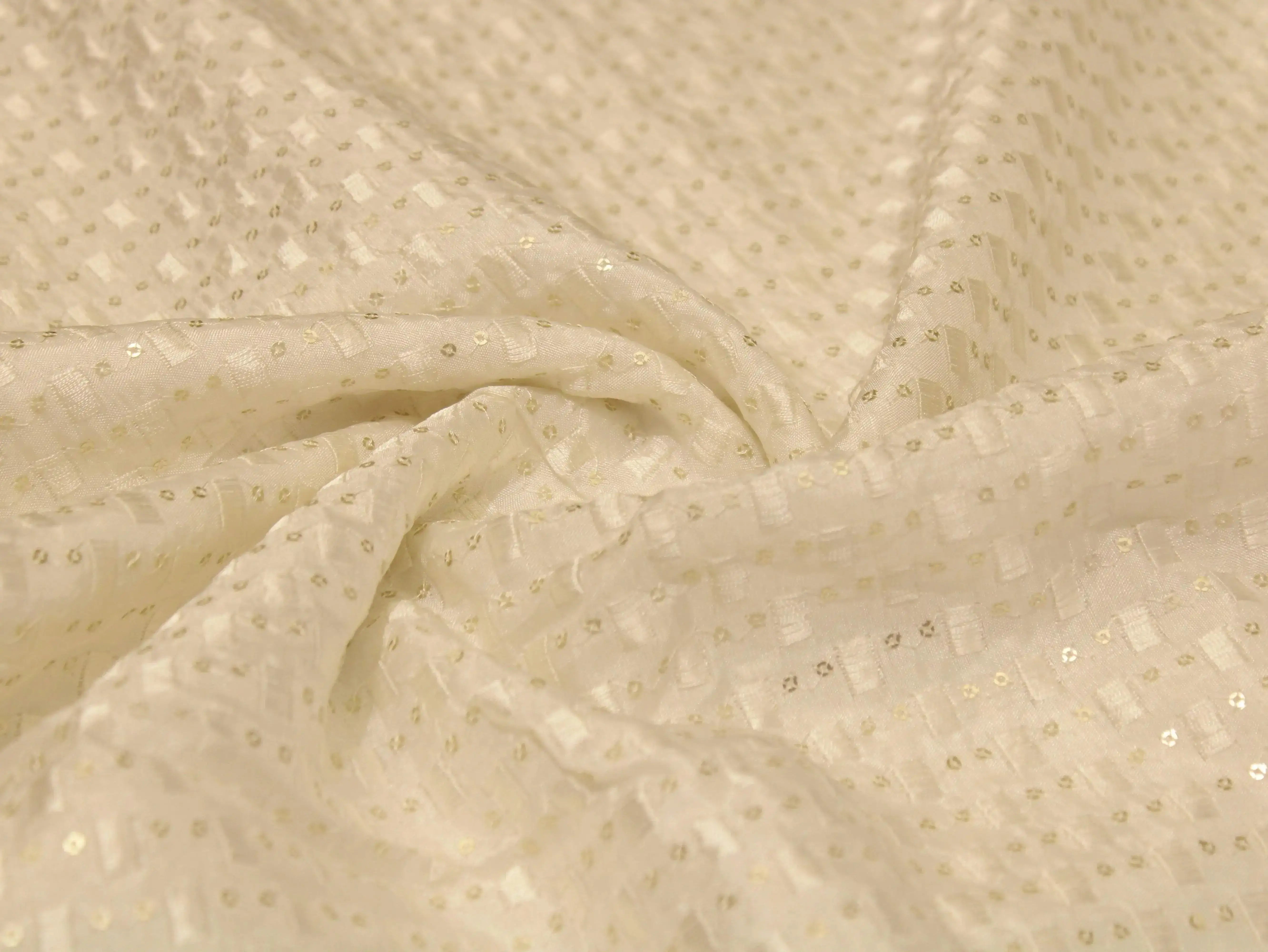 Sequin Upada Work Fabric - White Dyeable - M'Foks