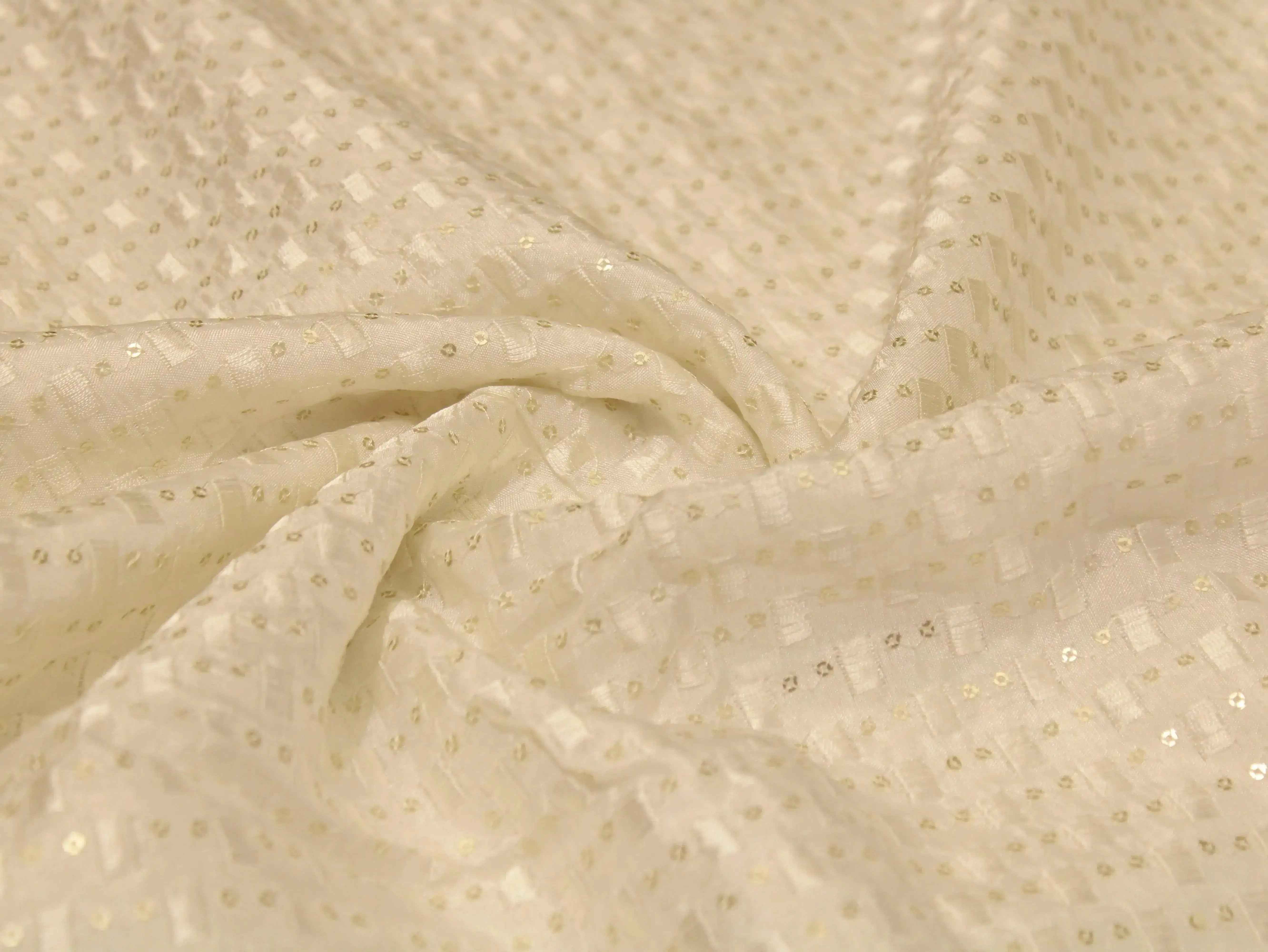 Sequin Upada Work Fabric - White Dyeable