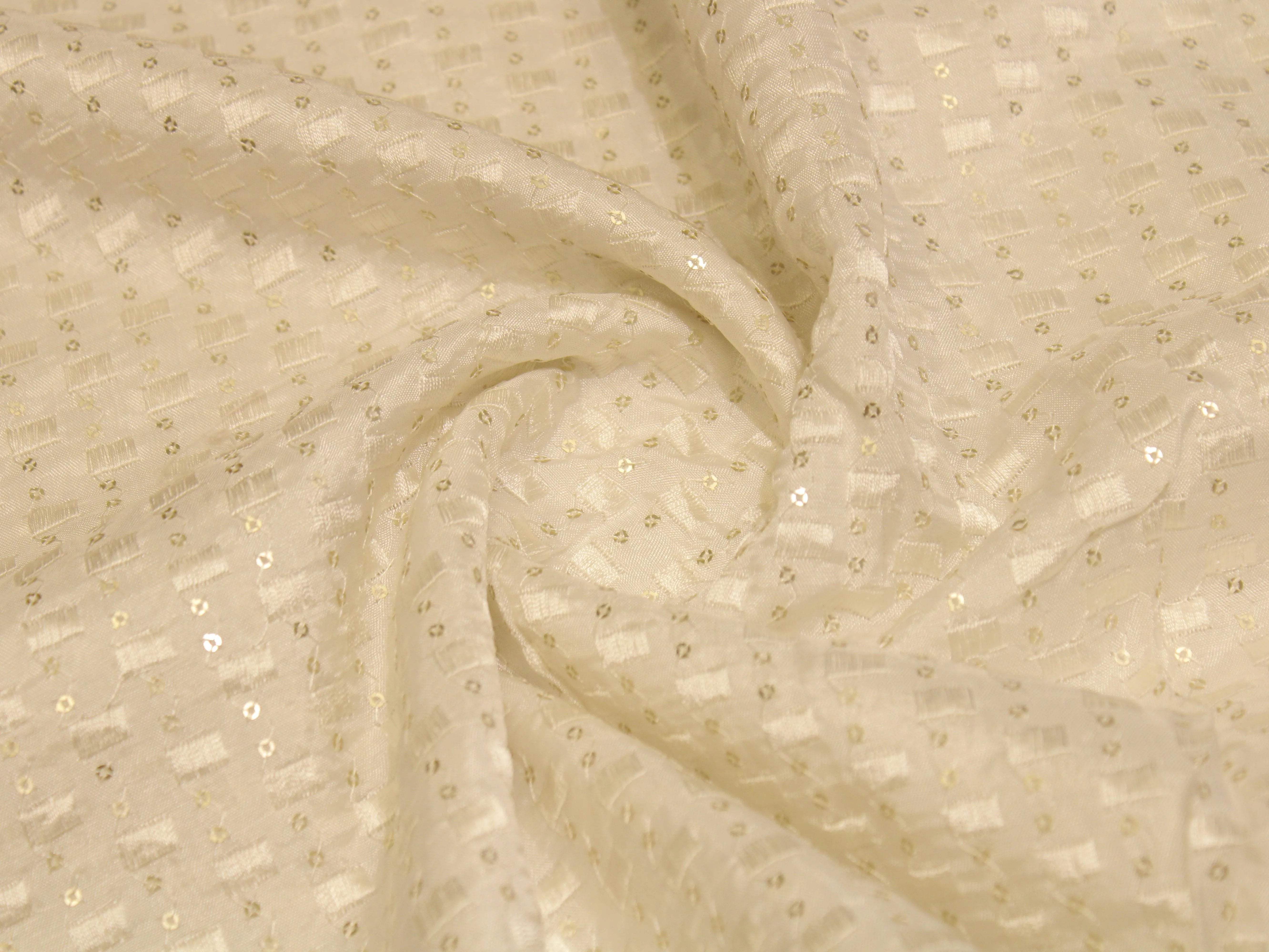Sequin Upada Work Fabric - White Dyeable - M'Foks