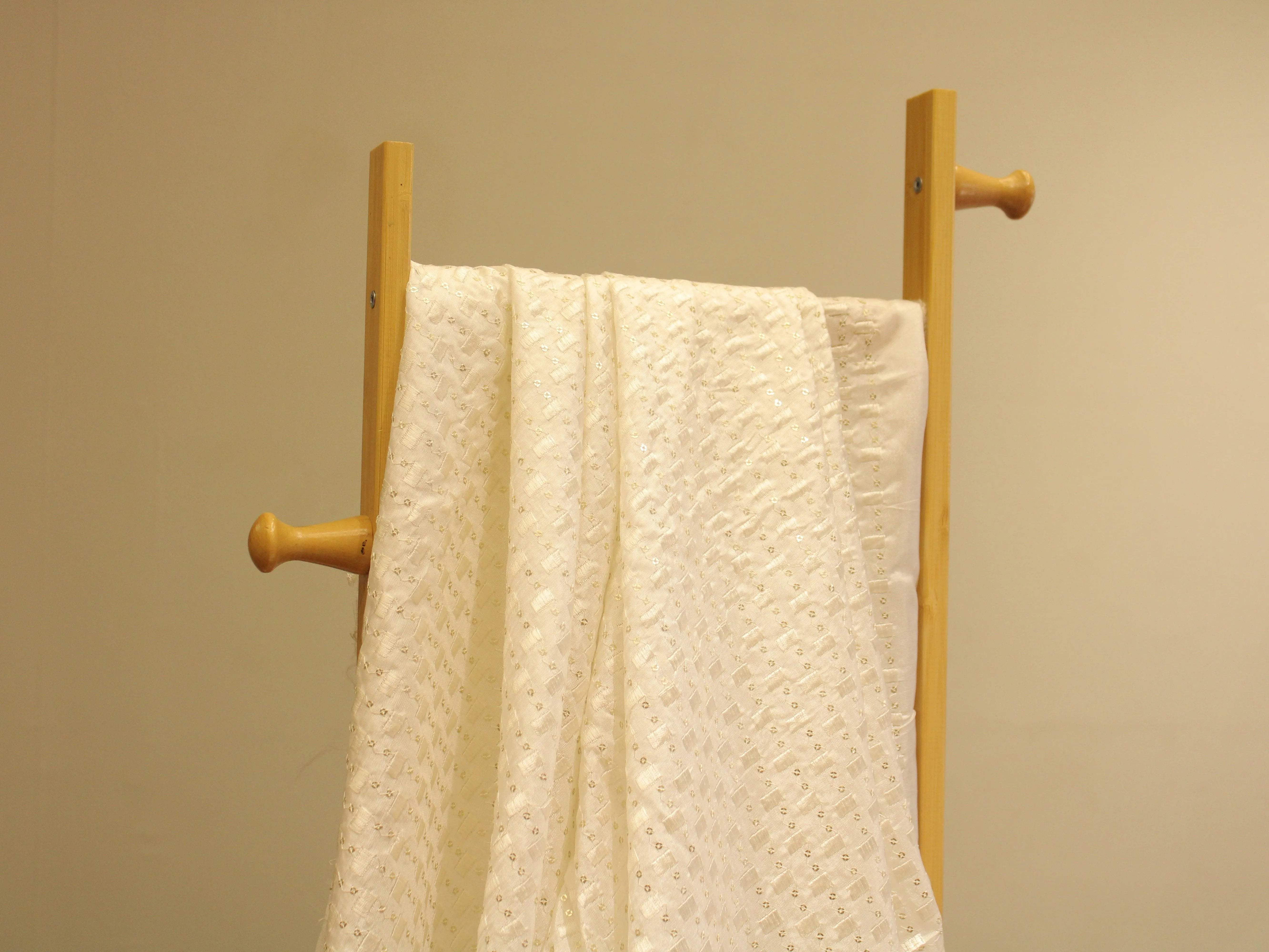 Sequin Upada Work Fabric - White Dyeable - M'Foks