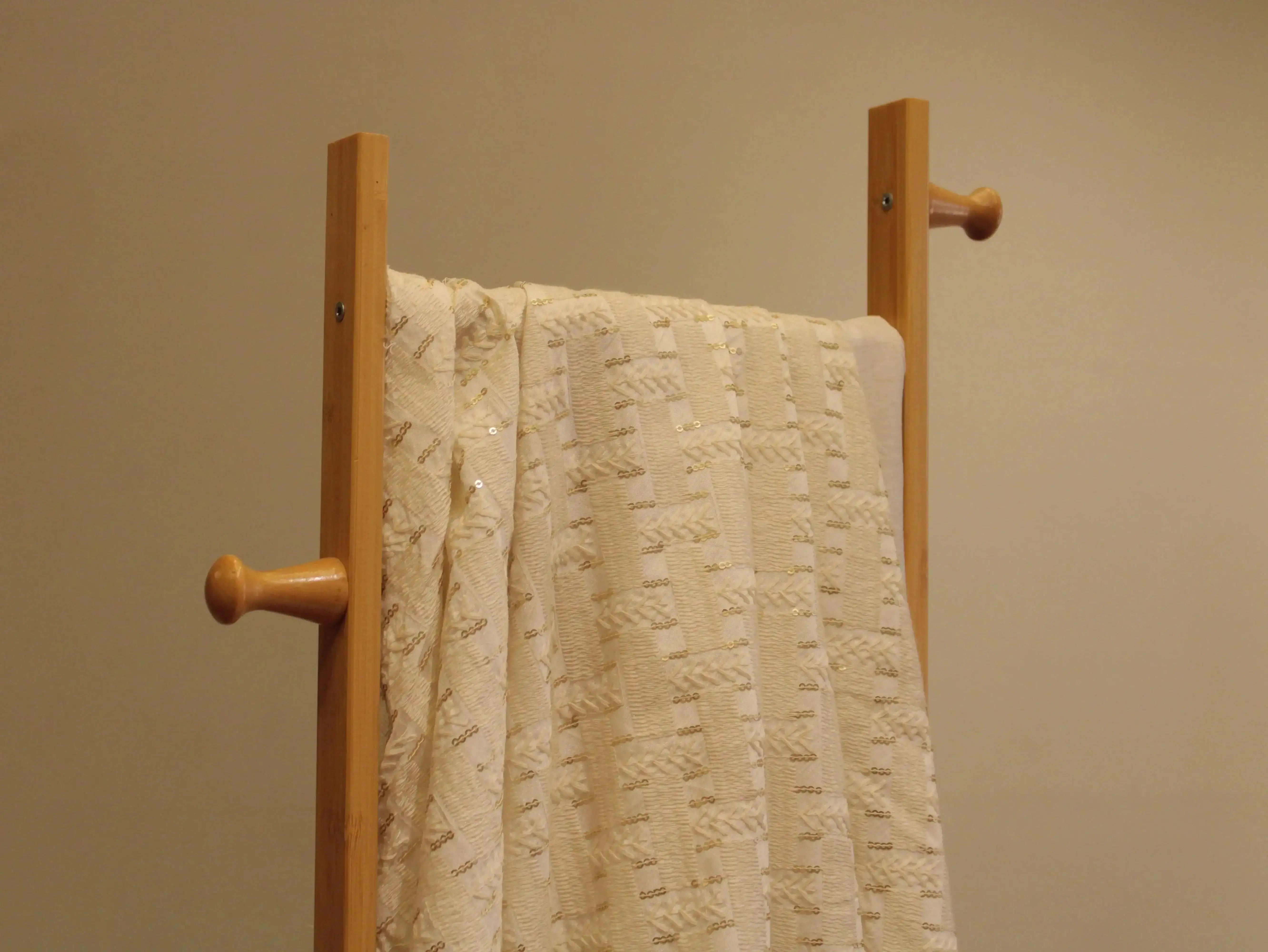 Raw Silk Thread & Sequin Work Fabric - White Dyeable - M'Foks