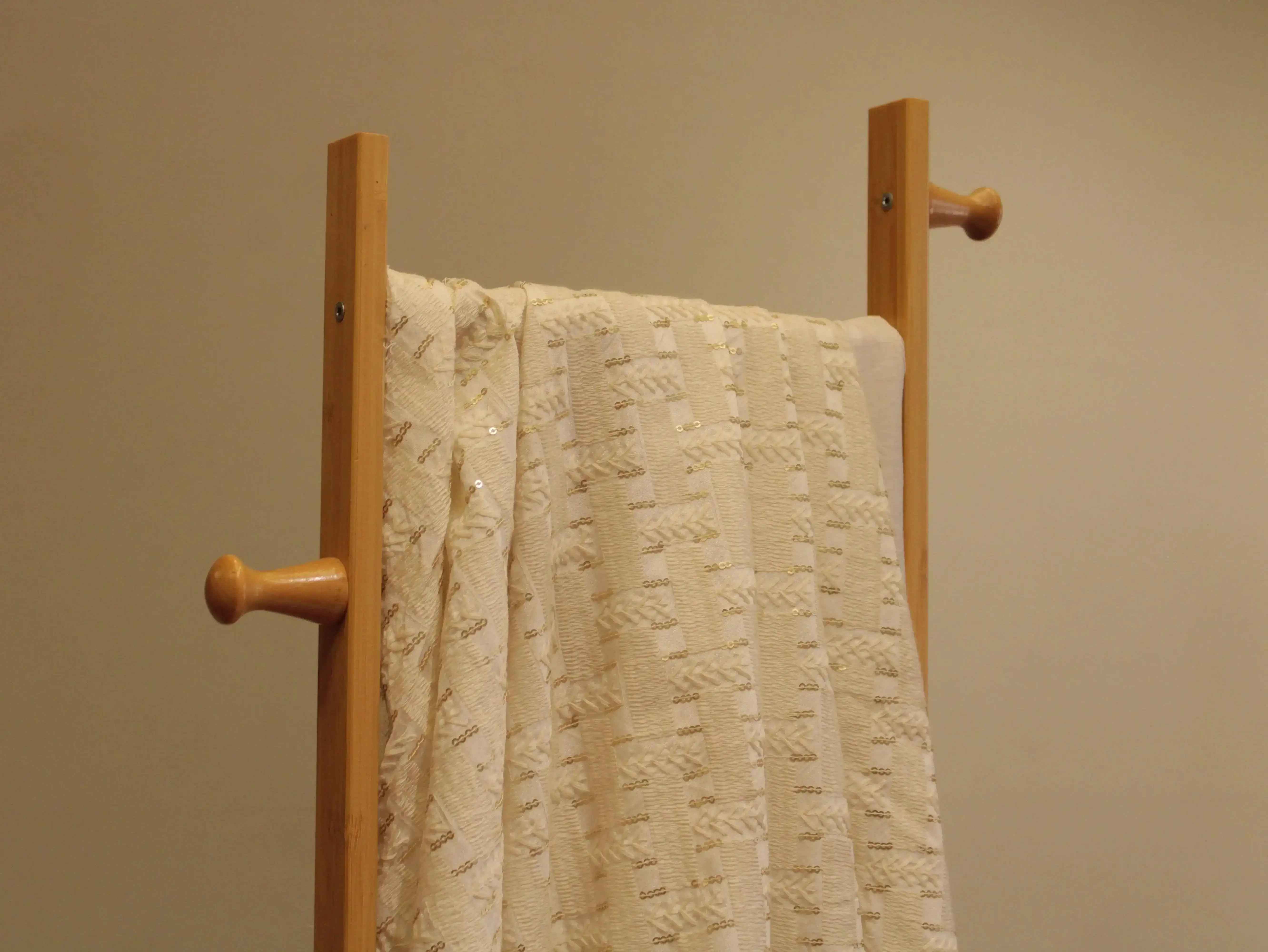 Raw Silk Thread & Sequin Work Fabric - White Dyeable