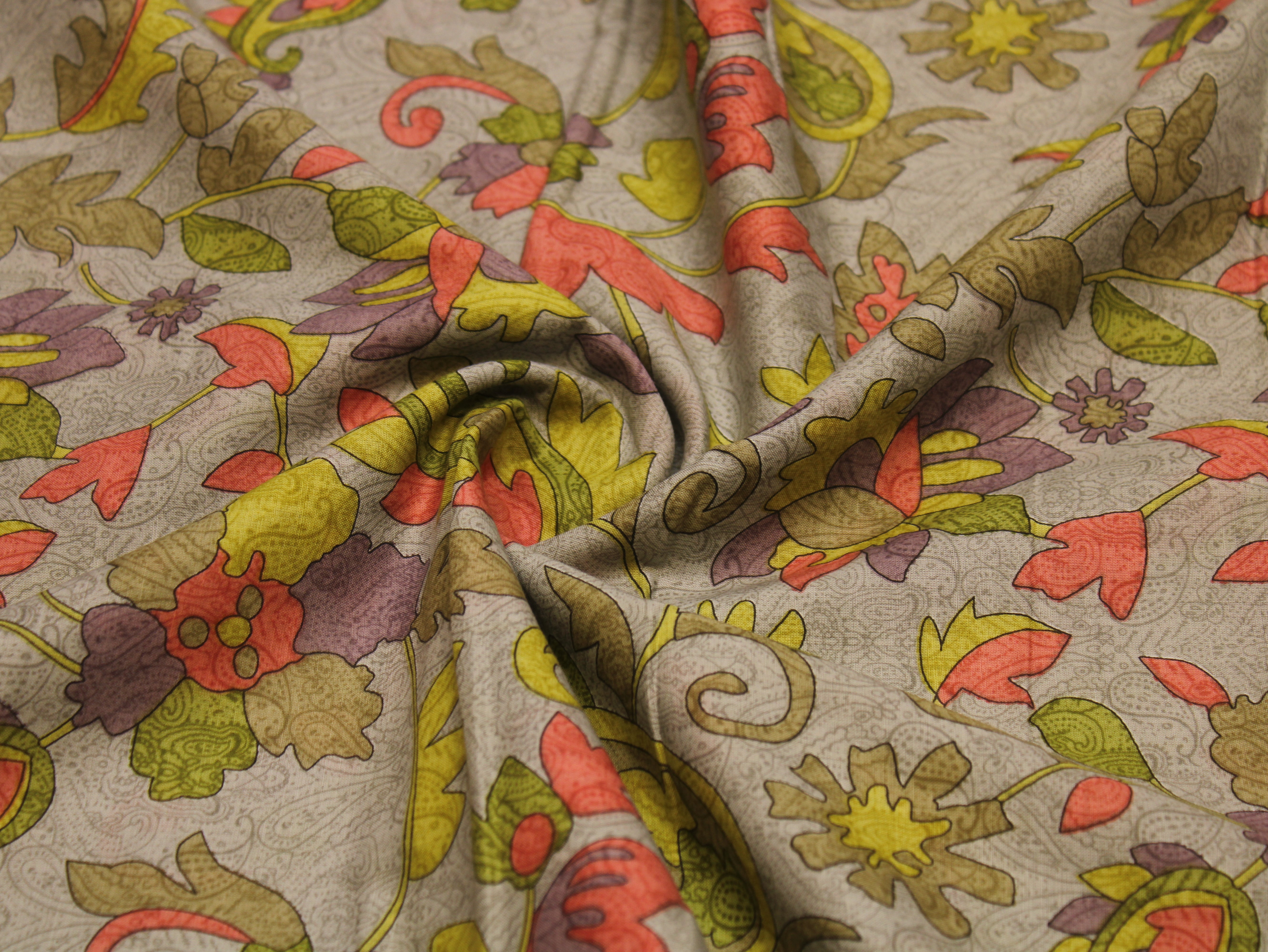 Pure Cotton Printed Fabric — Grey Floral | 44 Inch Width